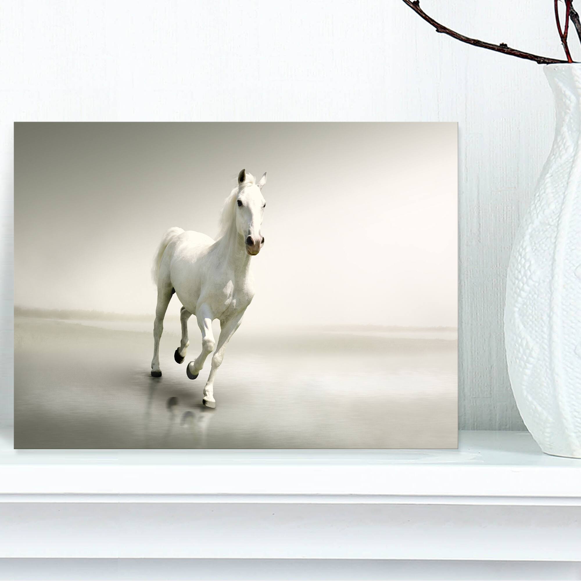 Designart - Beautiful White Horse Running - Animal Canvas Art Print