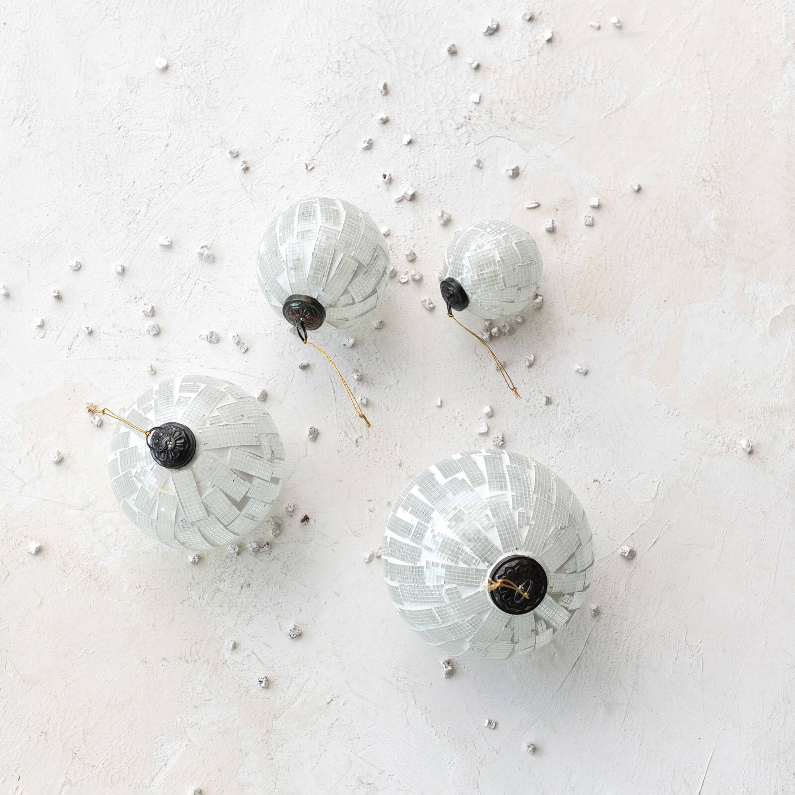 Hello Honey® 5" White Round Mosaic Glass Ball Ornament