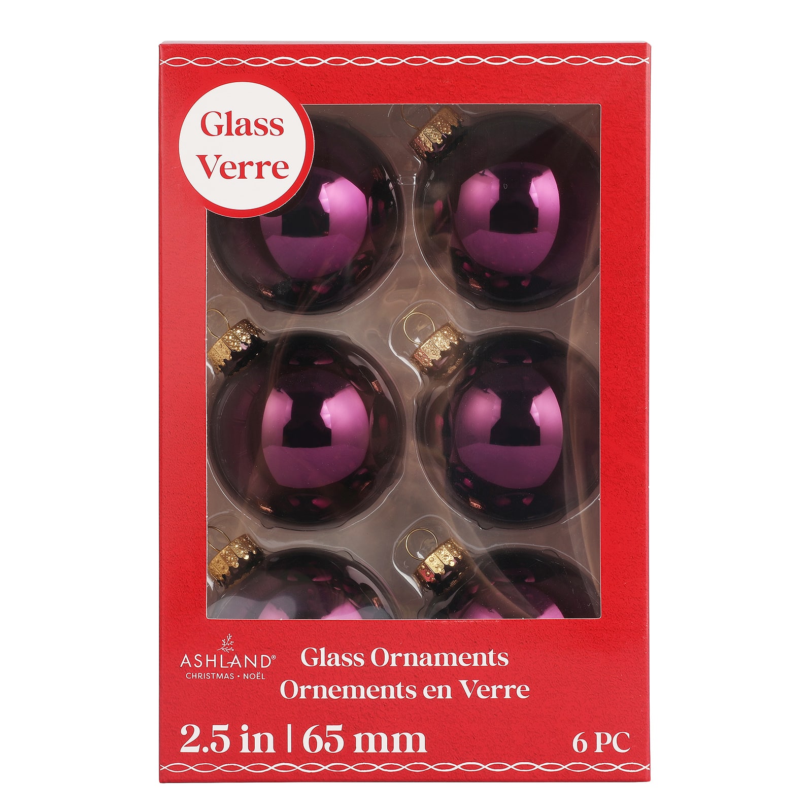 6 Pack 2.5&#x22; Shiny Glass Ball Ornaments by Ashland&#xAE;