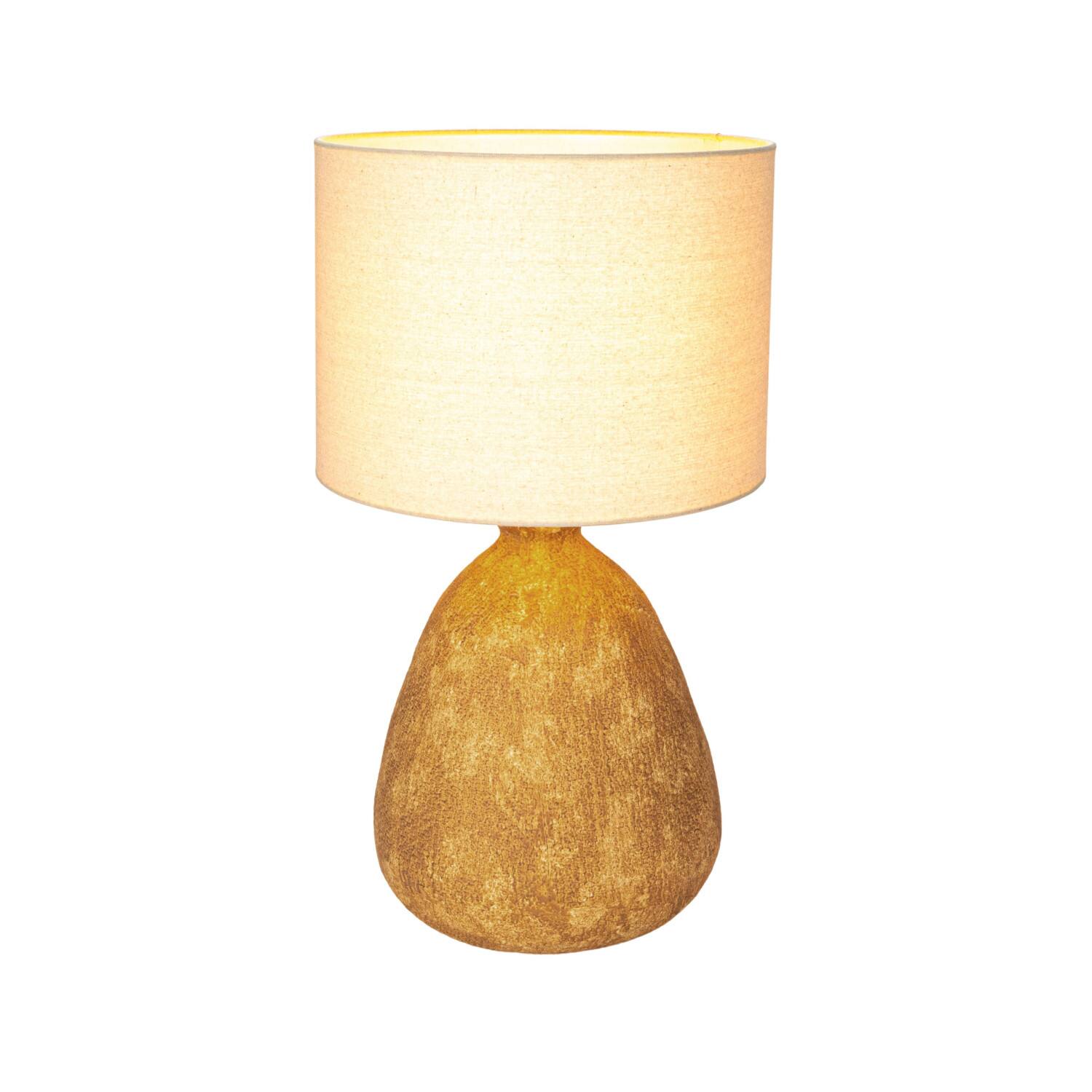 Hello Honey® 26.5" Beige Round Textured Stoneware Table Lamp with Natural Linen Shade