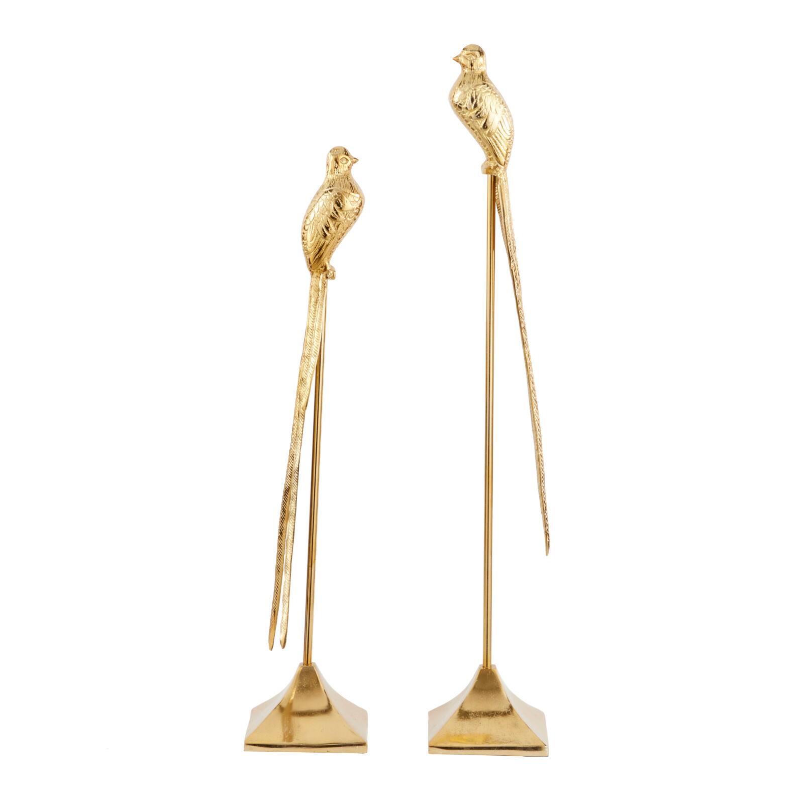Set of 2 Gold Aluminum Eclectic Bird Sculpture, 33&#x22;, 28&#x22;