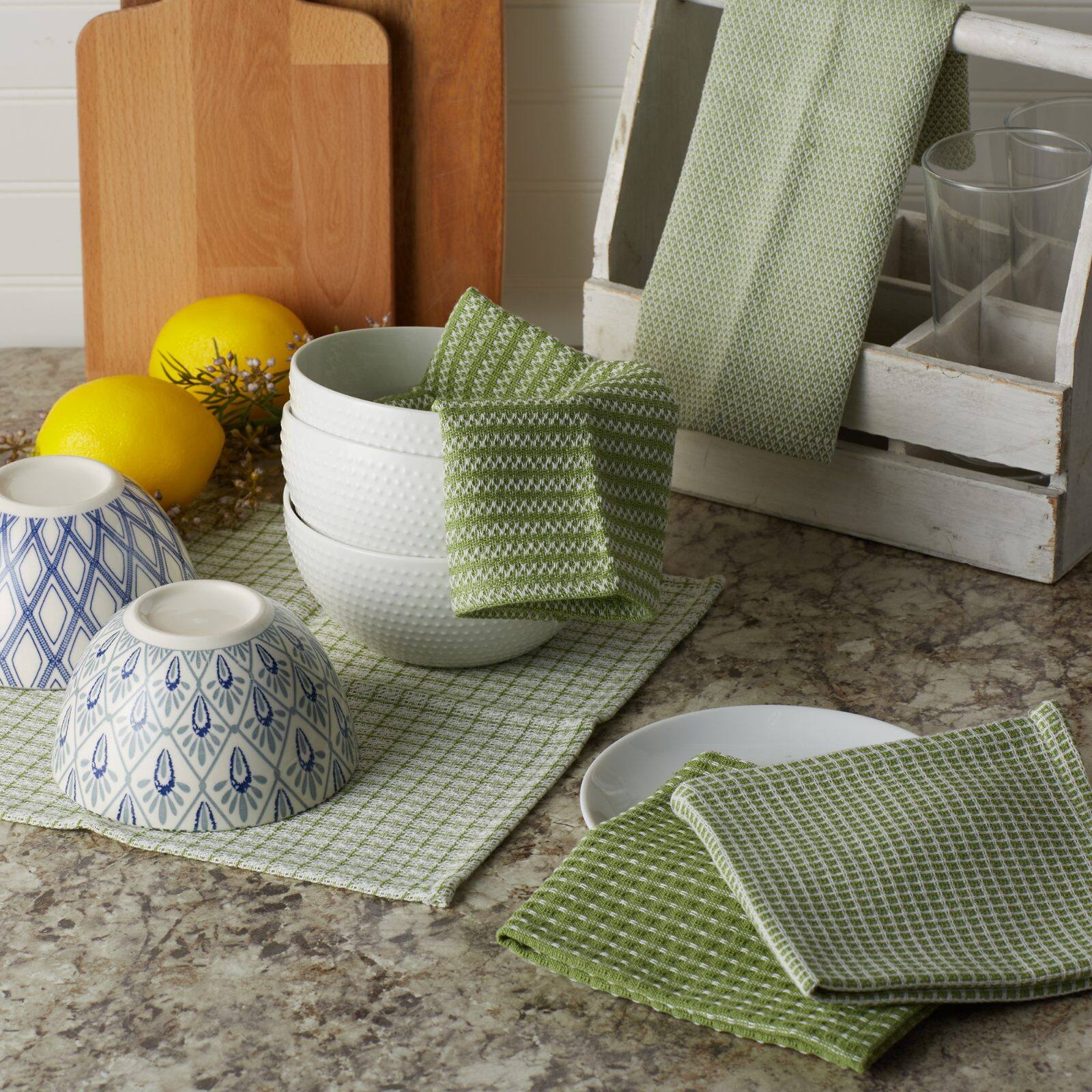 DII® Antique Green Mixed Pattern Dishcloths, 5ct.