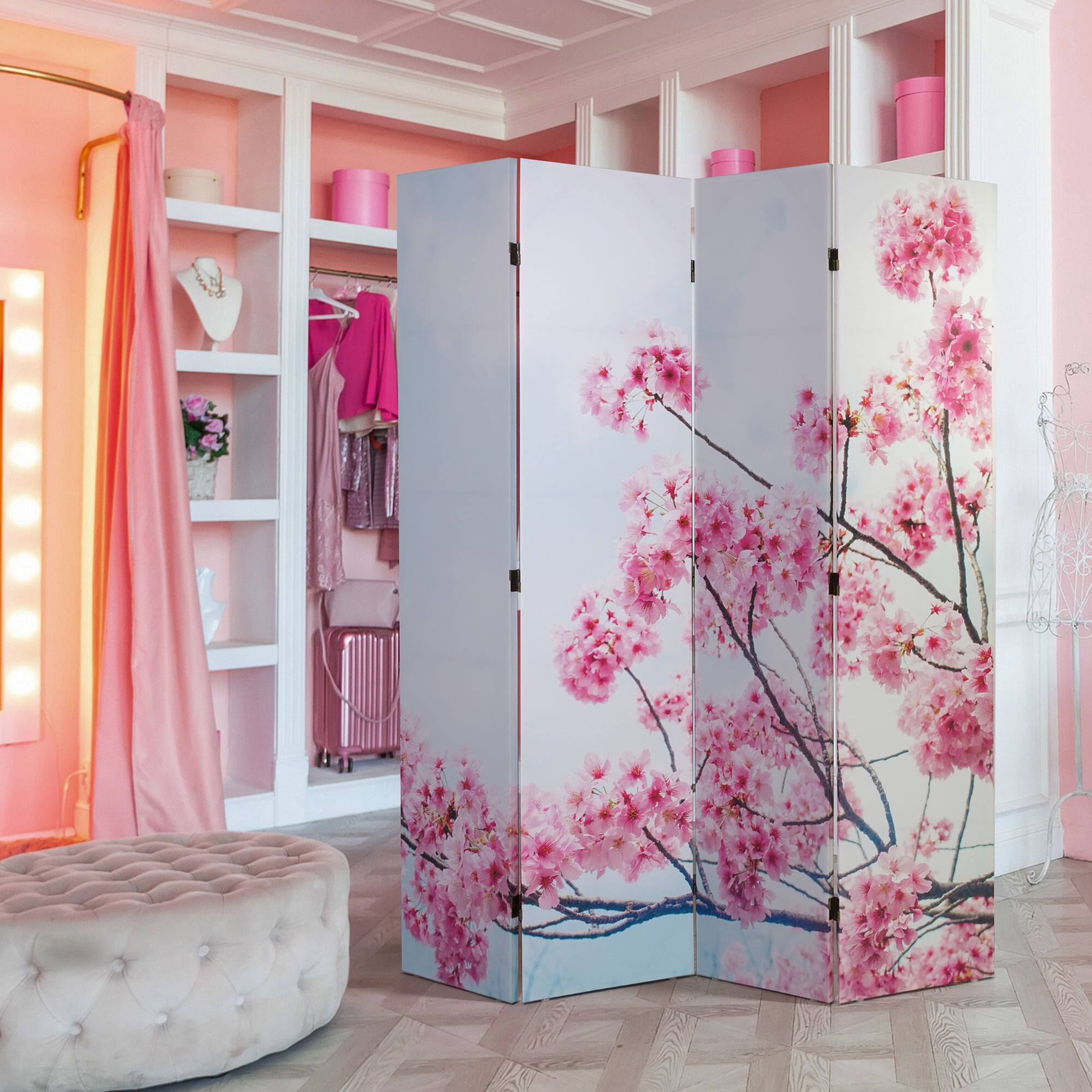 American Art Decor™ 6ft. Double-Sided 4-Panel Cherry Blossom, Golden Flowers Canvas Room Divider