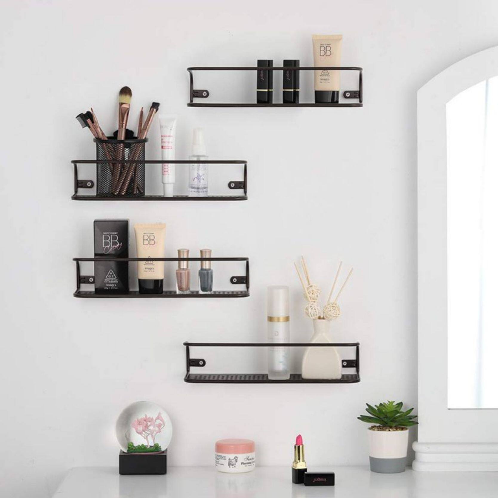 NEX™ Large Brown Wall-Mounted Spice Racks with Guard Rail, 4ct.