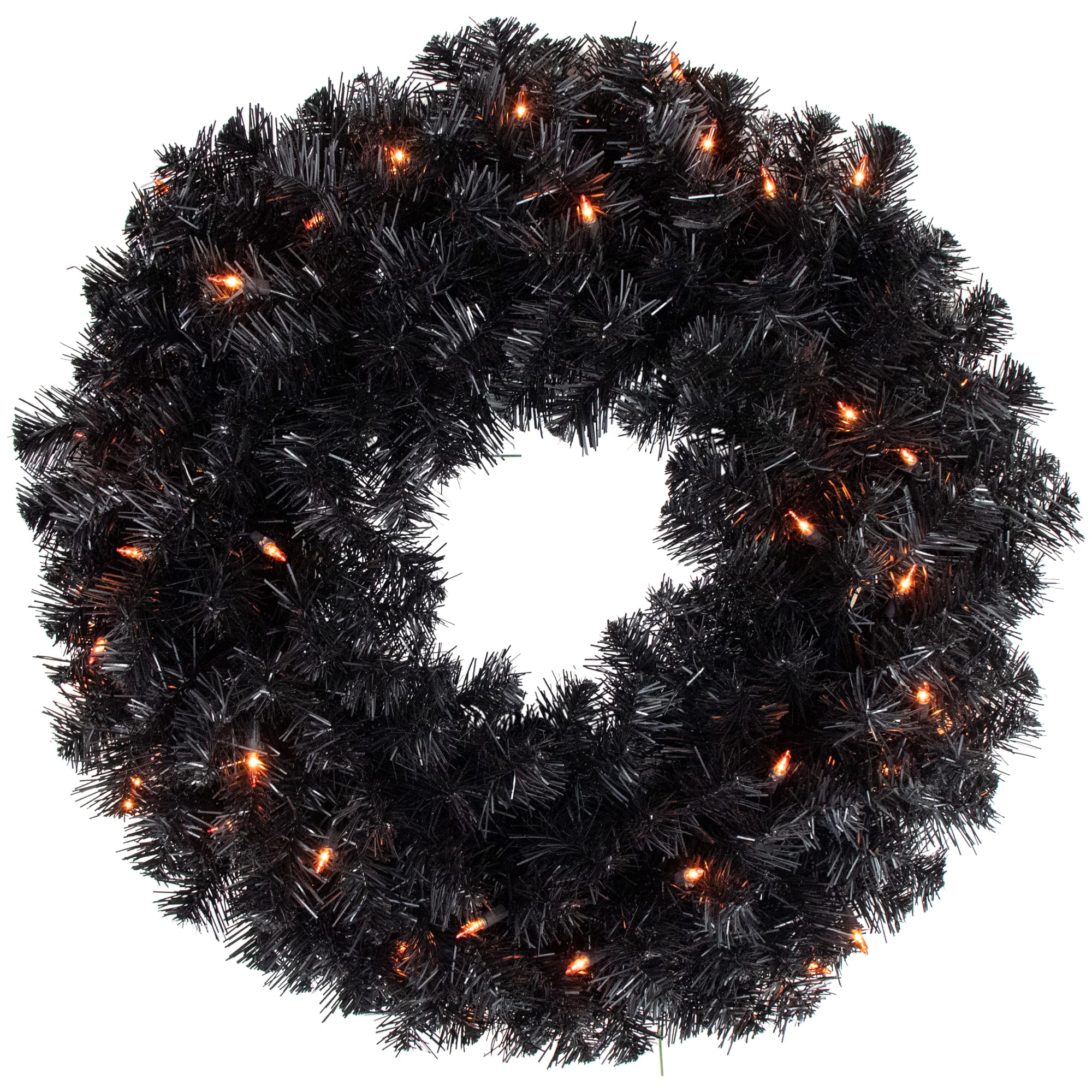 24&#x27;&#x27; Pre-Lit Black Noble Spruce Artificial Halloween Wreath