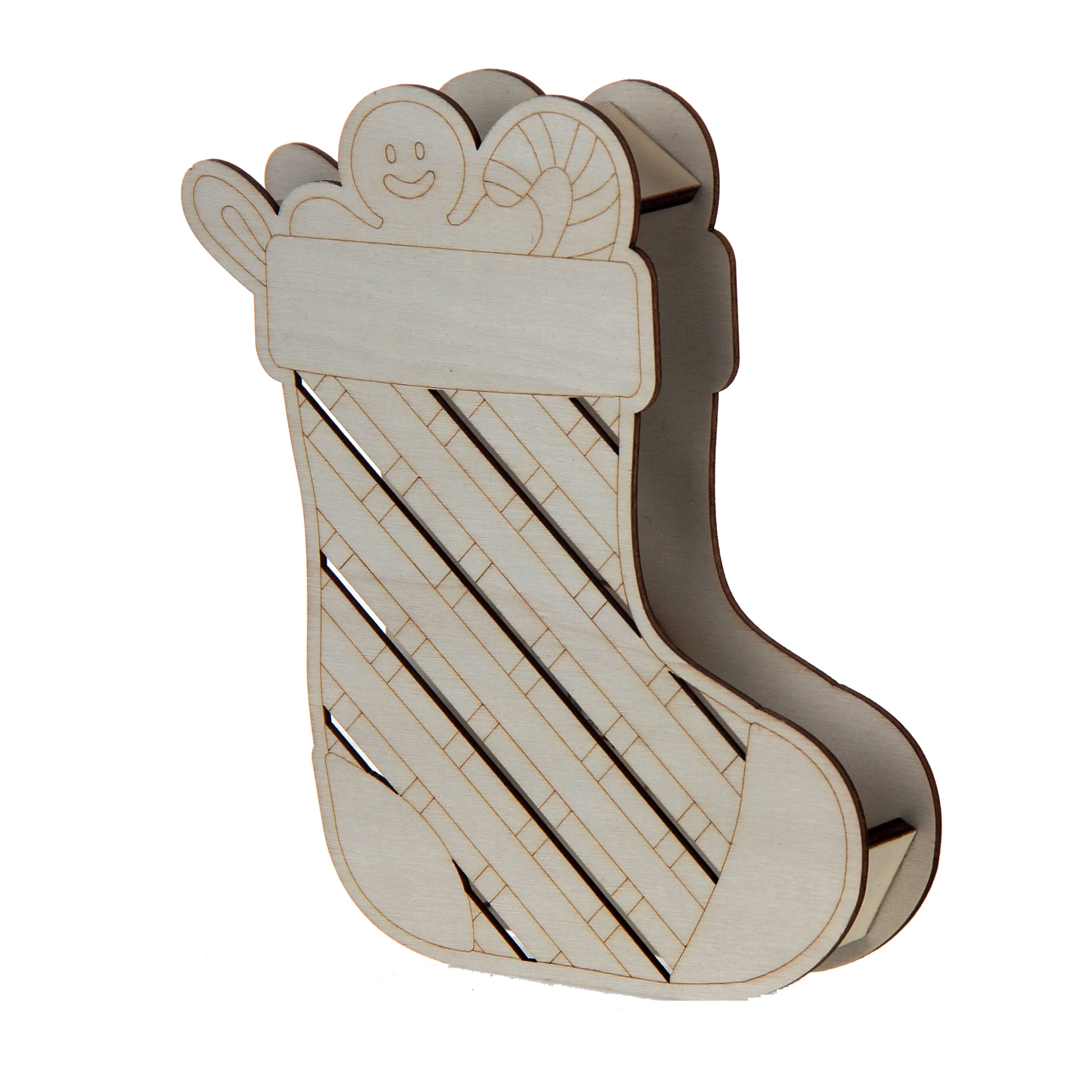 6.5&#x22; Unfinished Stocking DIY LED Wood D&#xE9;cor by Make Market&#xAE;