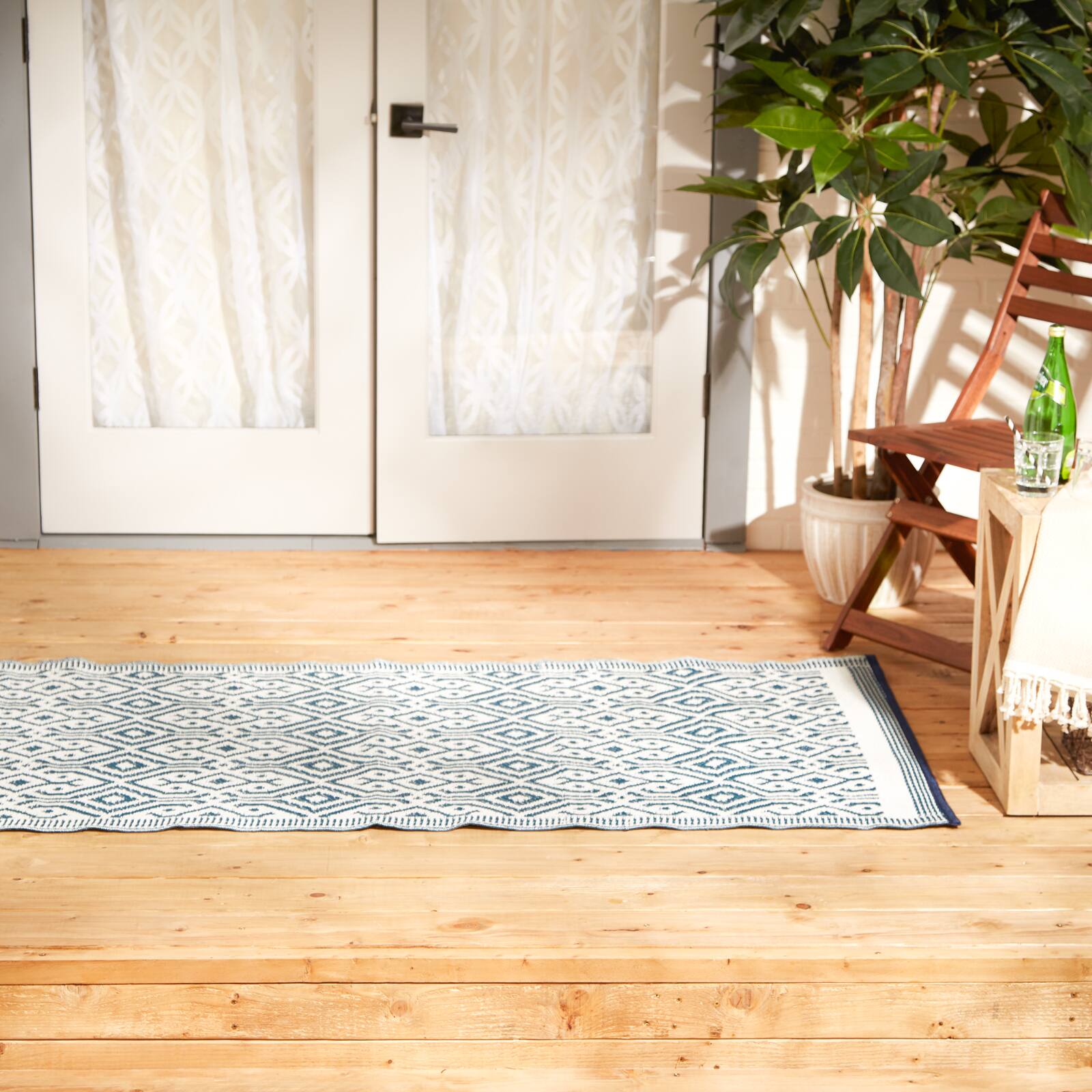 Blue Morrocan Outdoor Floor Runner 3ft. x 6ft.