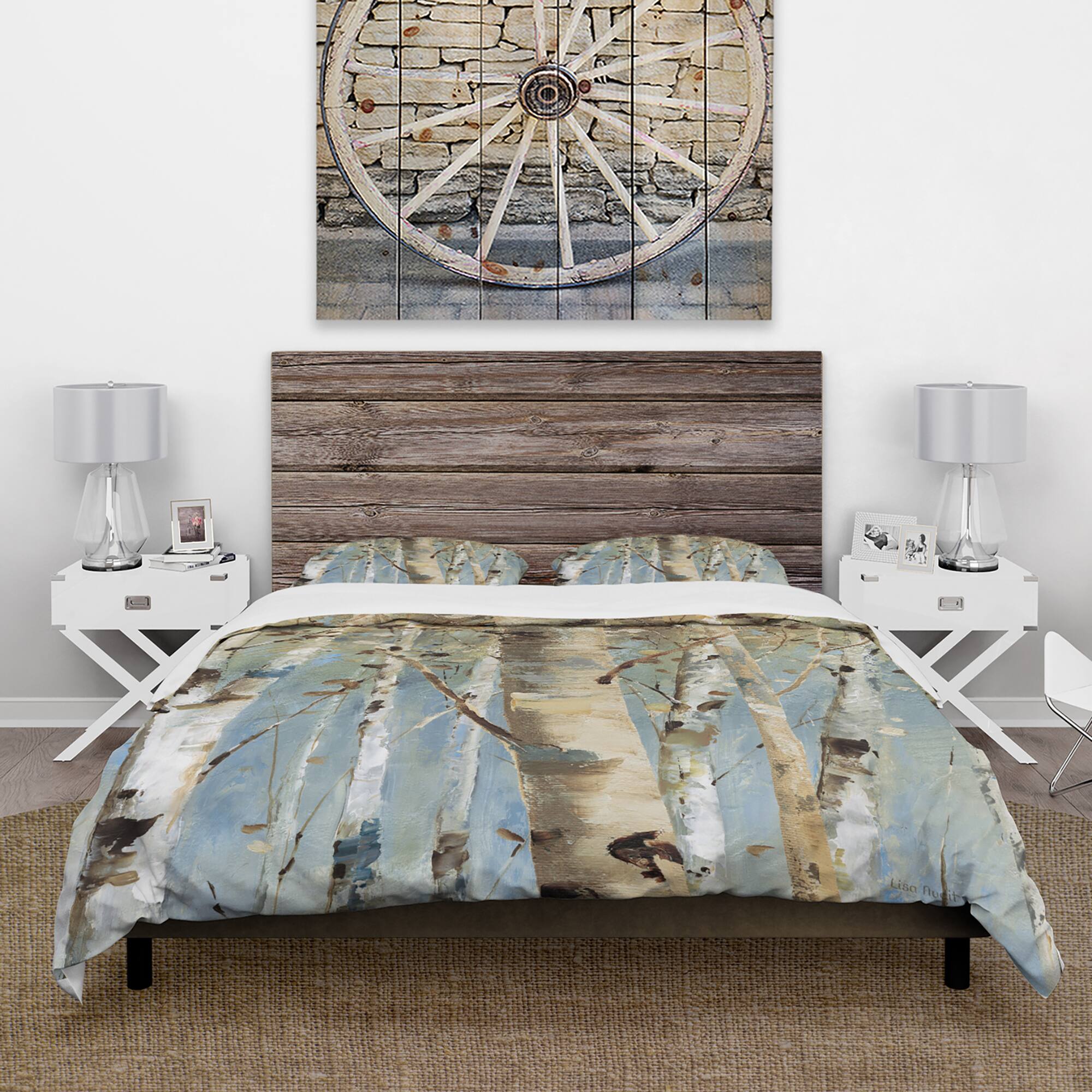 Designart 'White Birch Forest II' Farmhouse Bedding Set - Duvet Cover & Shams