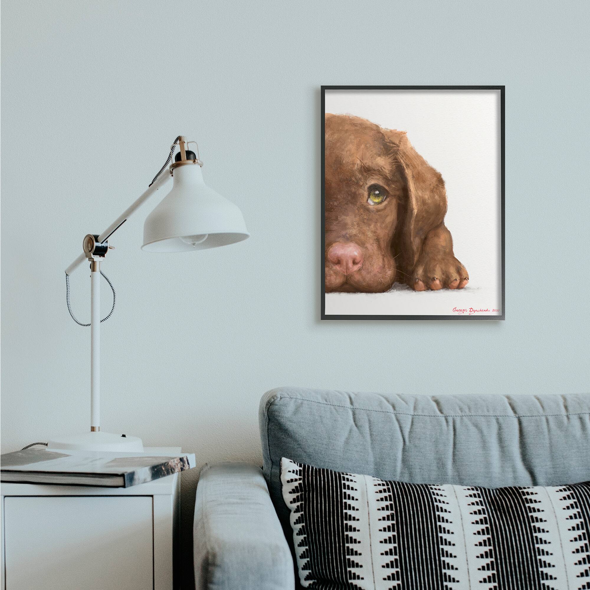 Stupell Industries Chocolate Labrador Puppy Resting Adorable Dog Portrait in Black Frame Wall Art