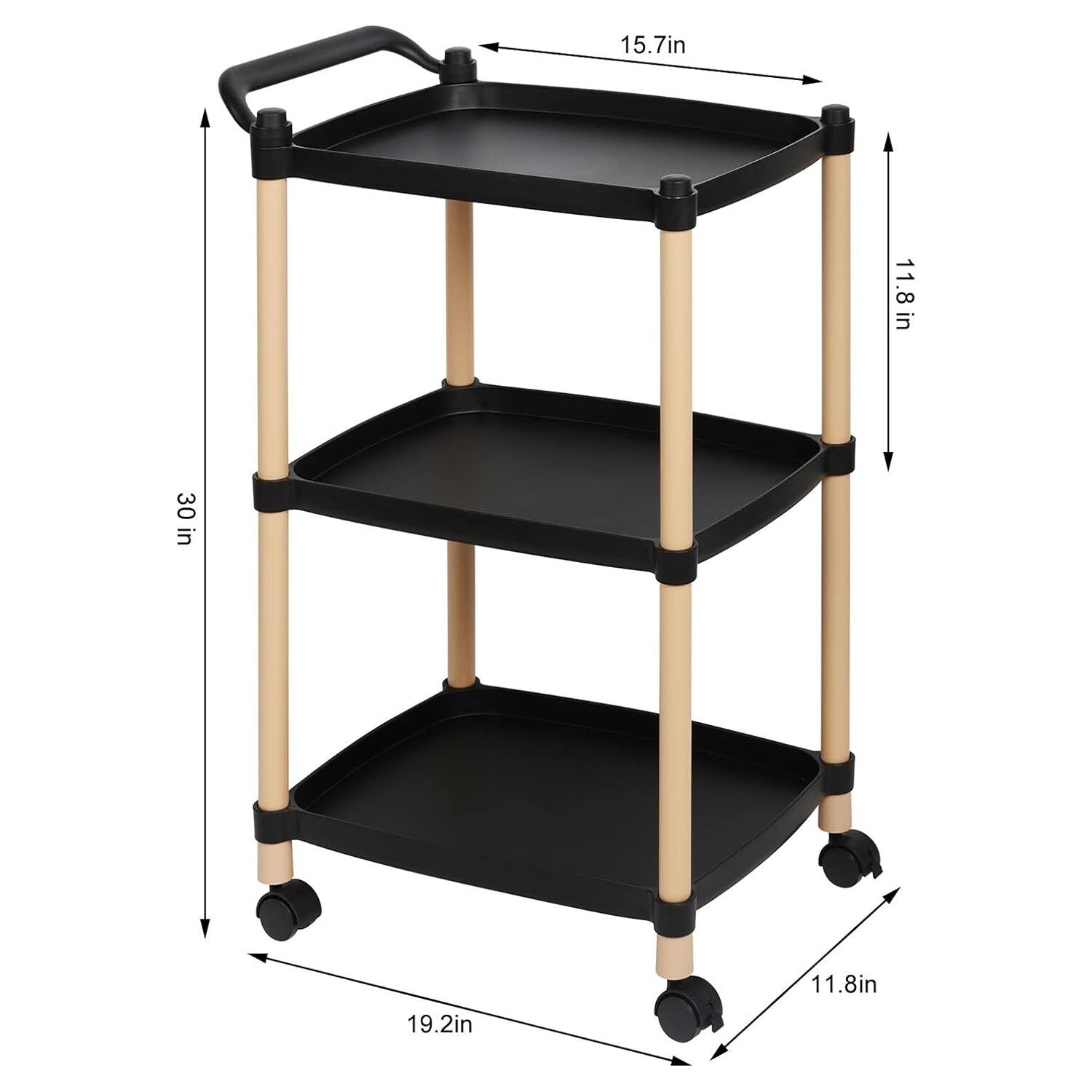 Black 3-Tier Utility Cart with Wheels