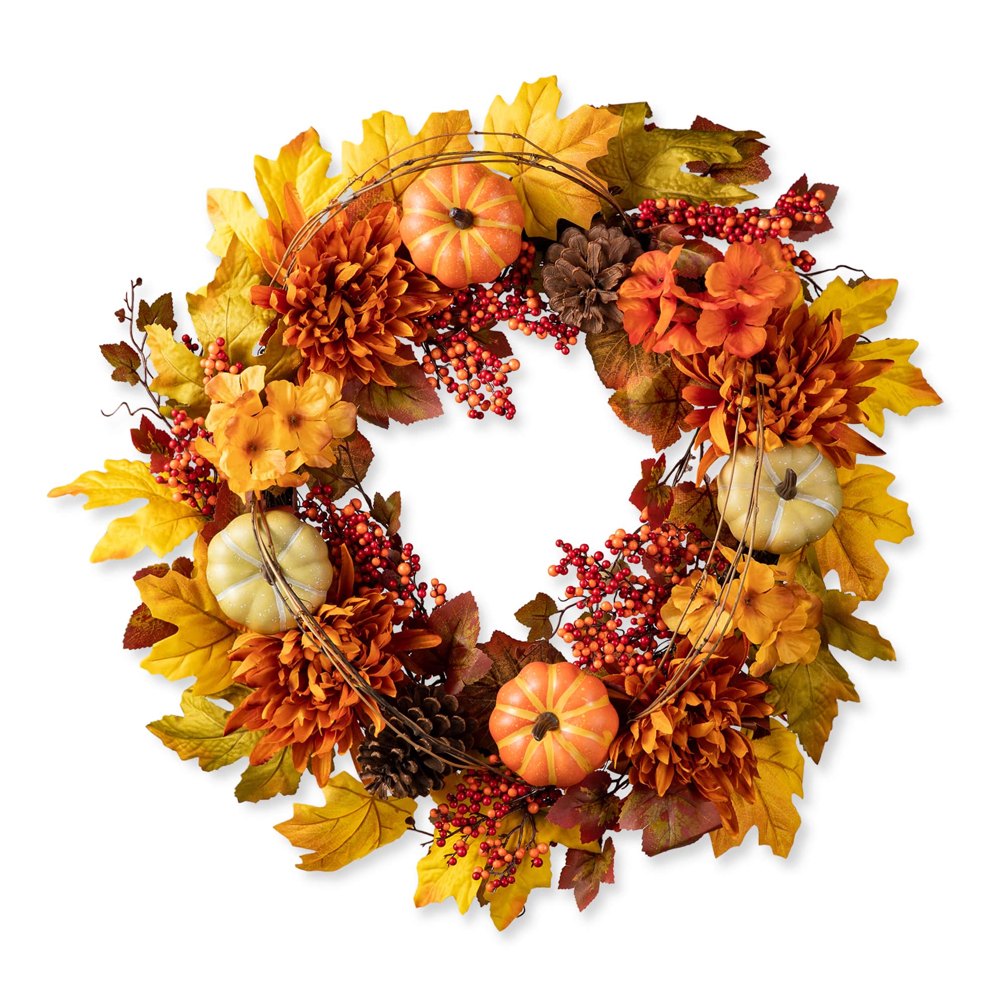 Glitzhome® 24" Fall Dahlia, Pumpkin, Leaf & Berry Wreath
