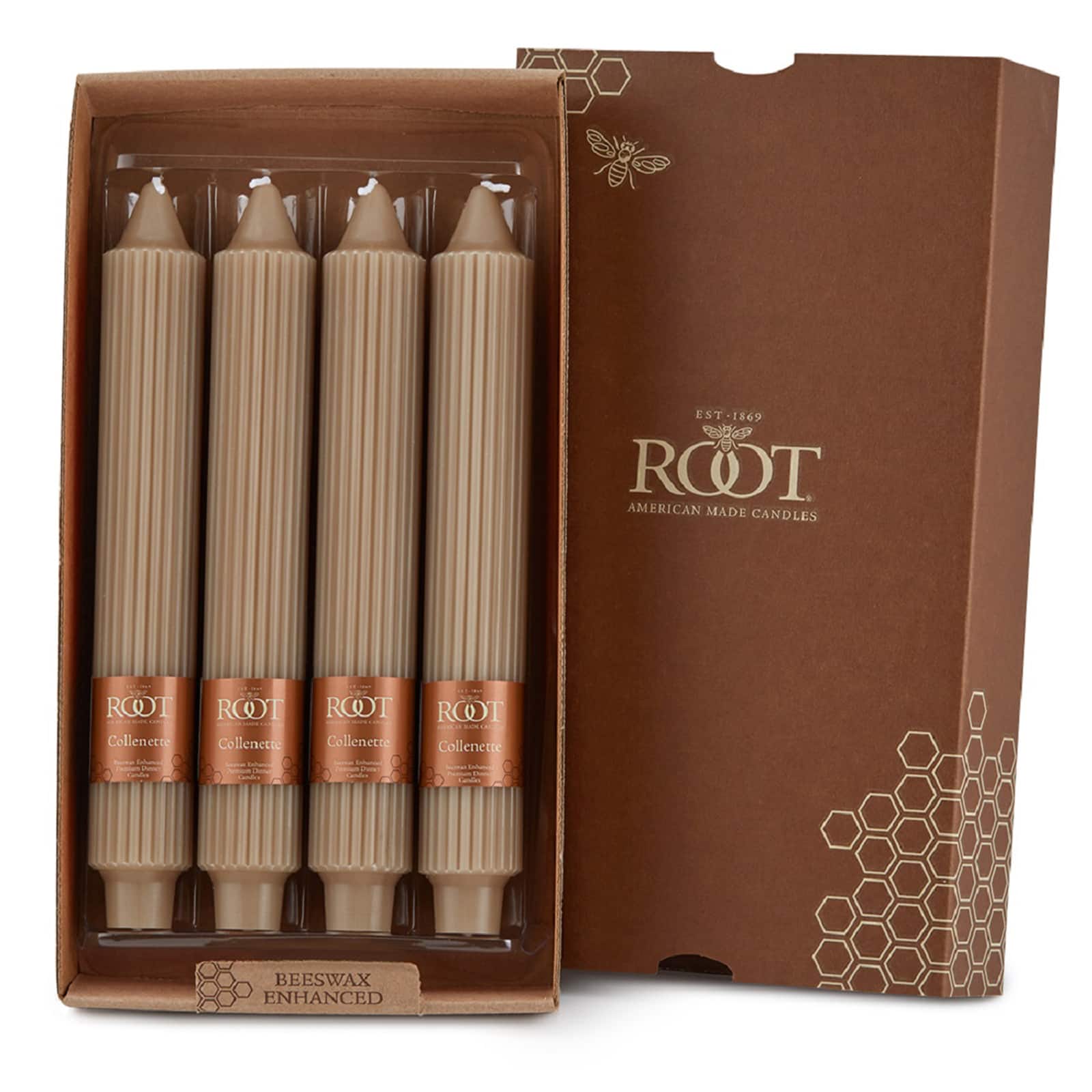 Root Candles 9" Unscented Grecian Collenette Taper Candles, 4ct.