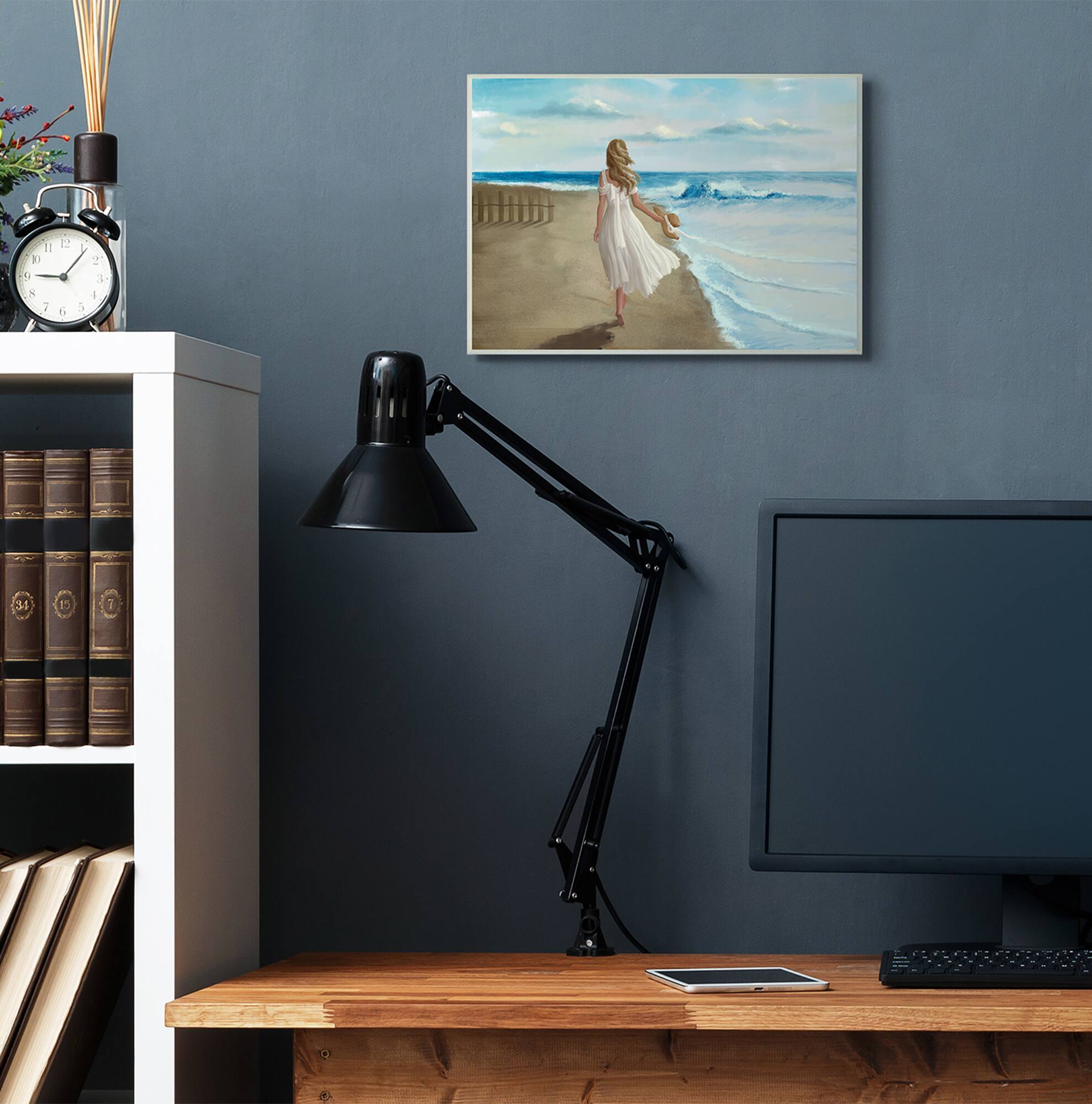 Stupell Industries Walk On The Beach Blue Ocean Painting Wall Plaque