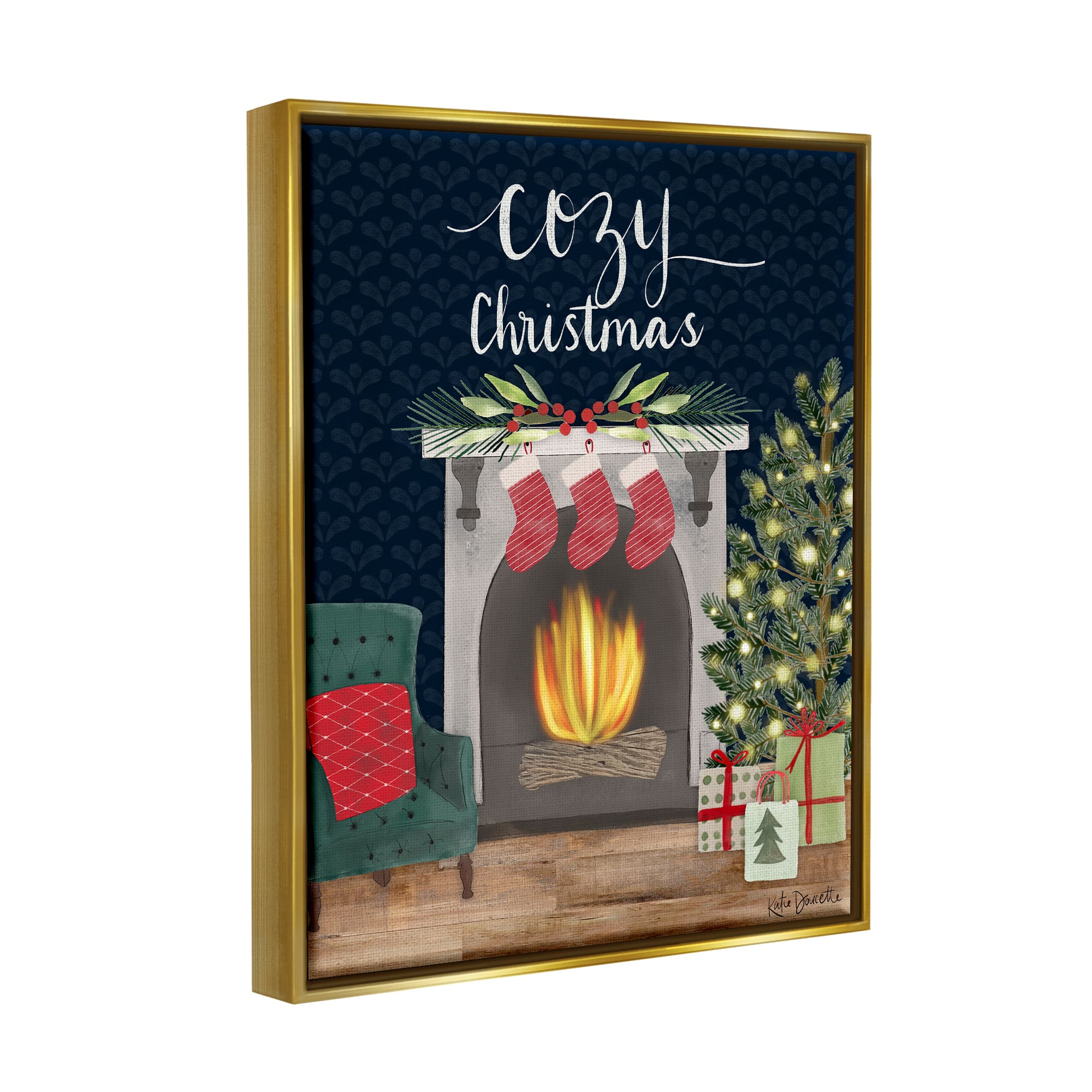 Stupell Industries Cozy Christmas Fireplace Mantel Framed Floater Canvas Wall Art