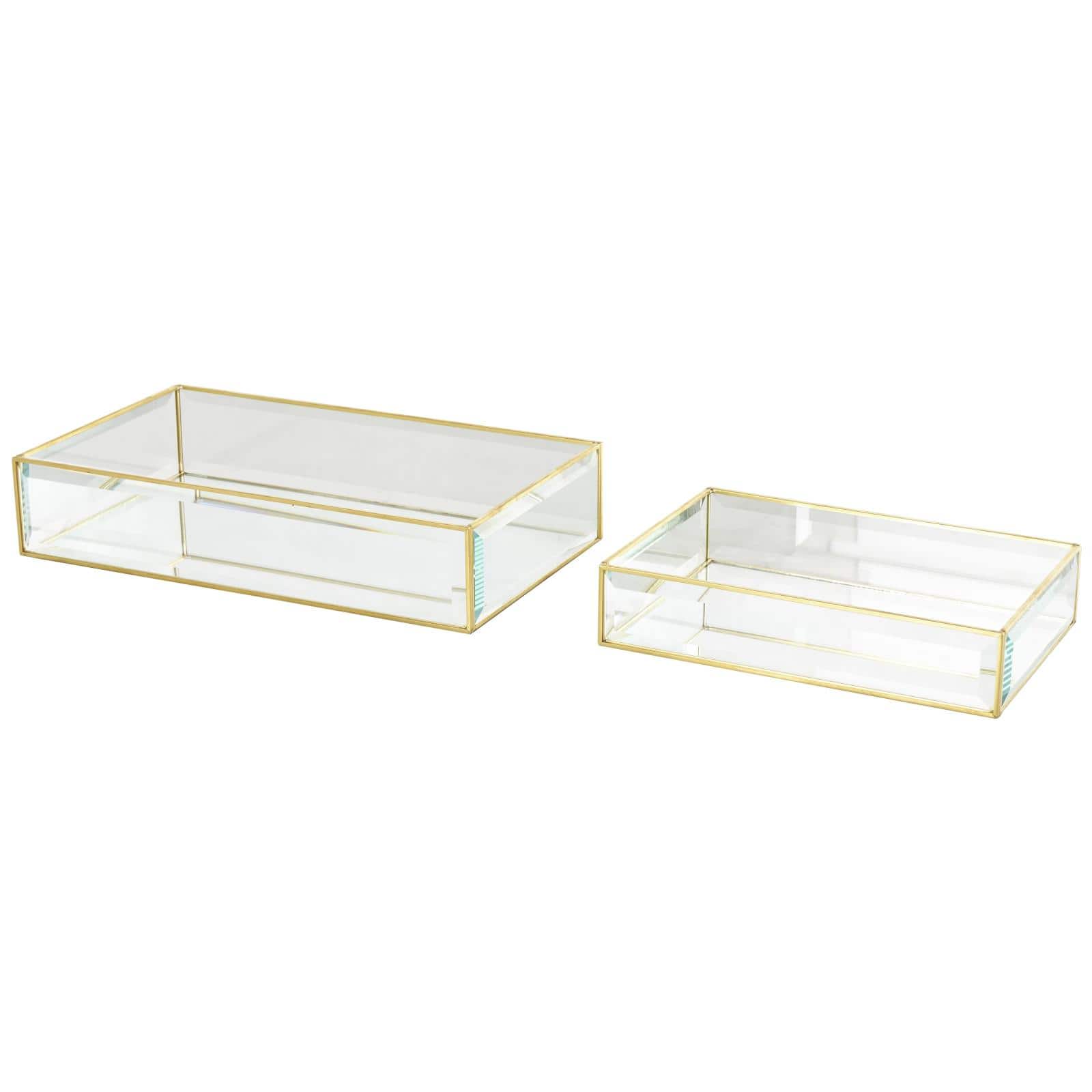 Clear &#x26; Gold Beveled Glass &#x26; Metal Rectangle Jewelry Box Set