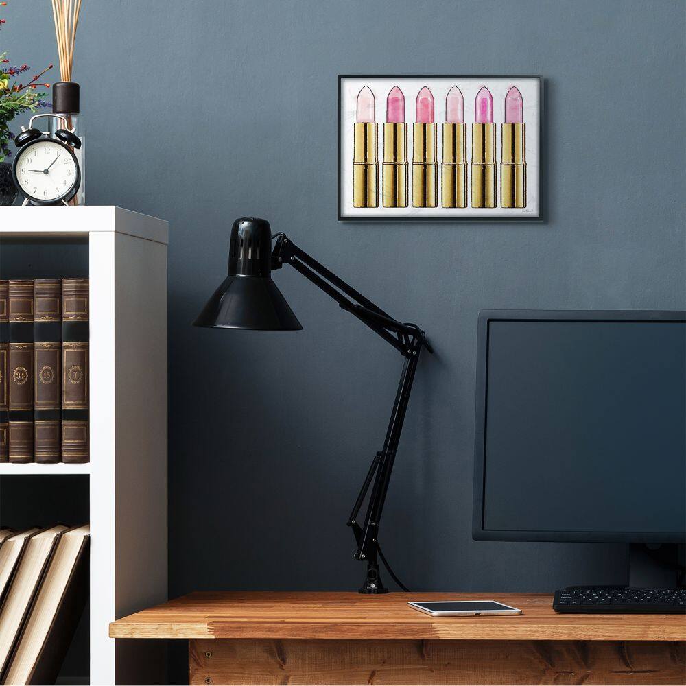 Stupell Industries Pink Gold Lipstick Glam Fashion Watercolor in Black Frame Wall Art