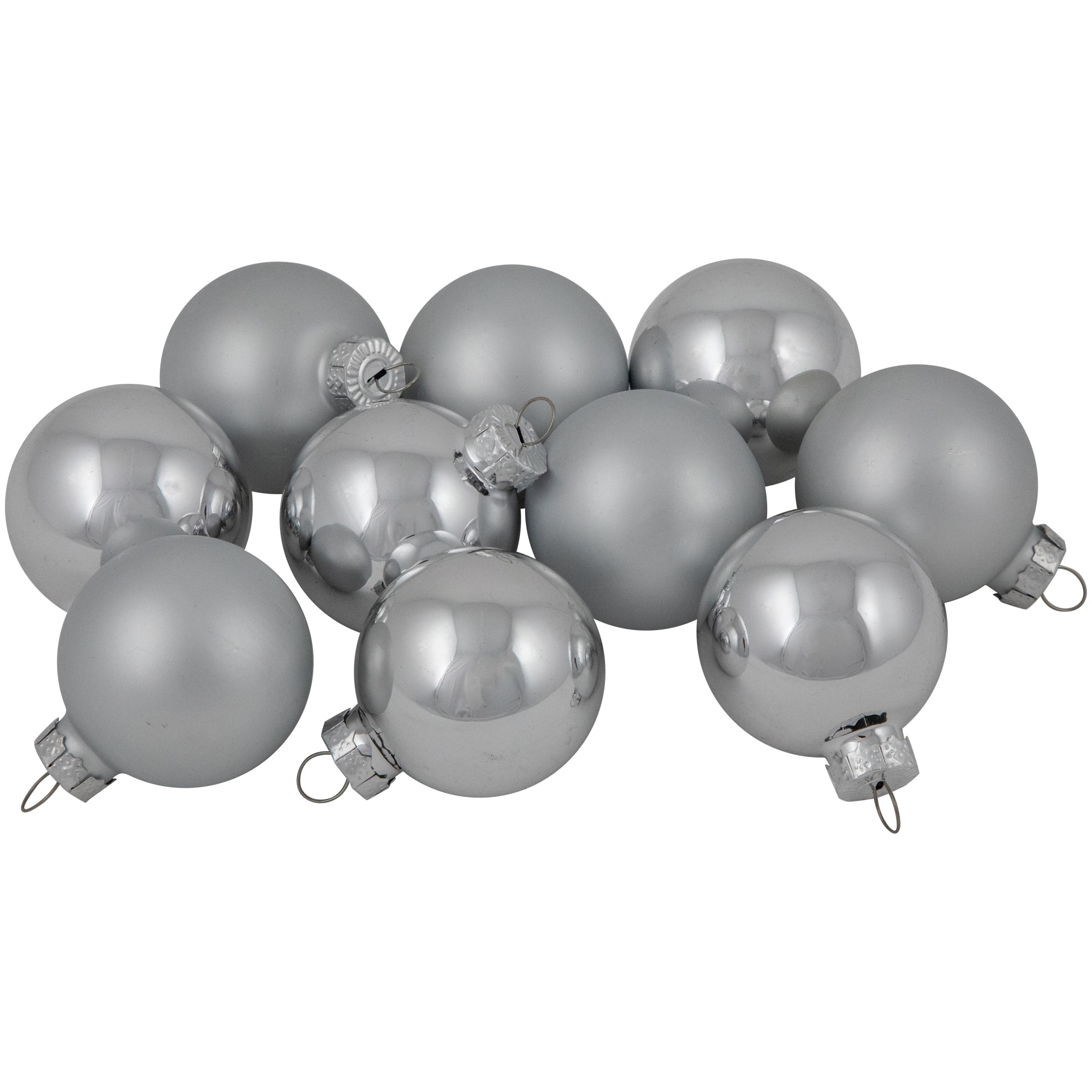 10ct. 1.75" Silver Shiny and Matte Glass Ball Christmas Ornaments