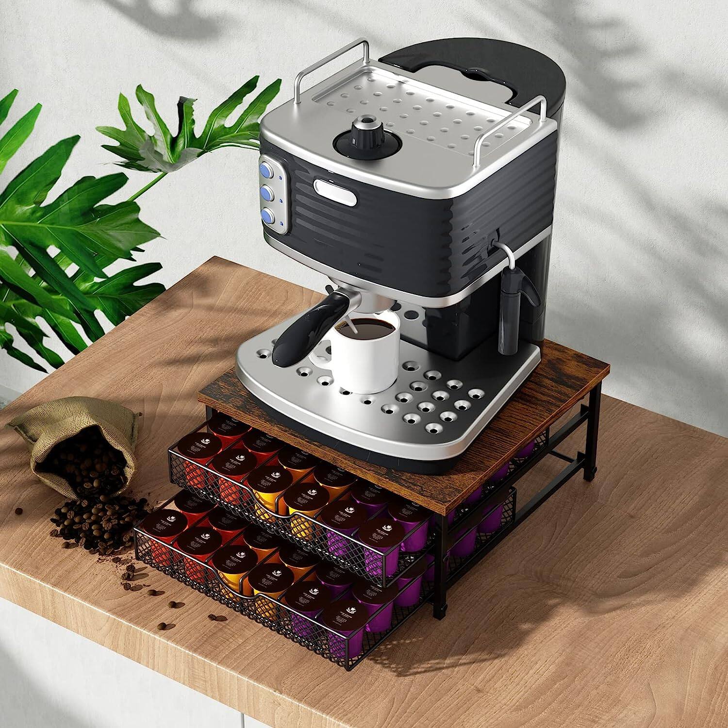 Black 2-Tier 72 Pods Drawer Coffee Organizer for K Cup