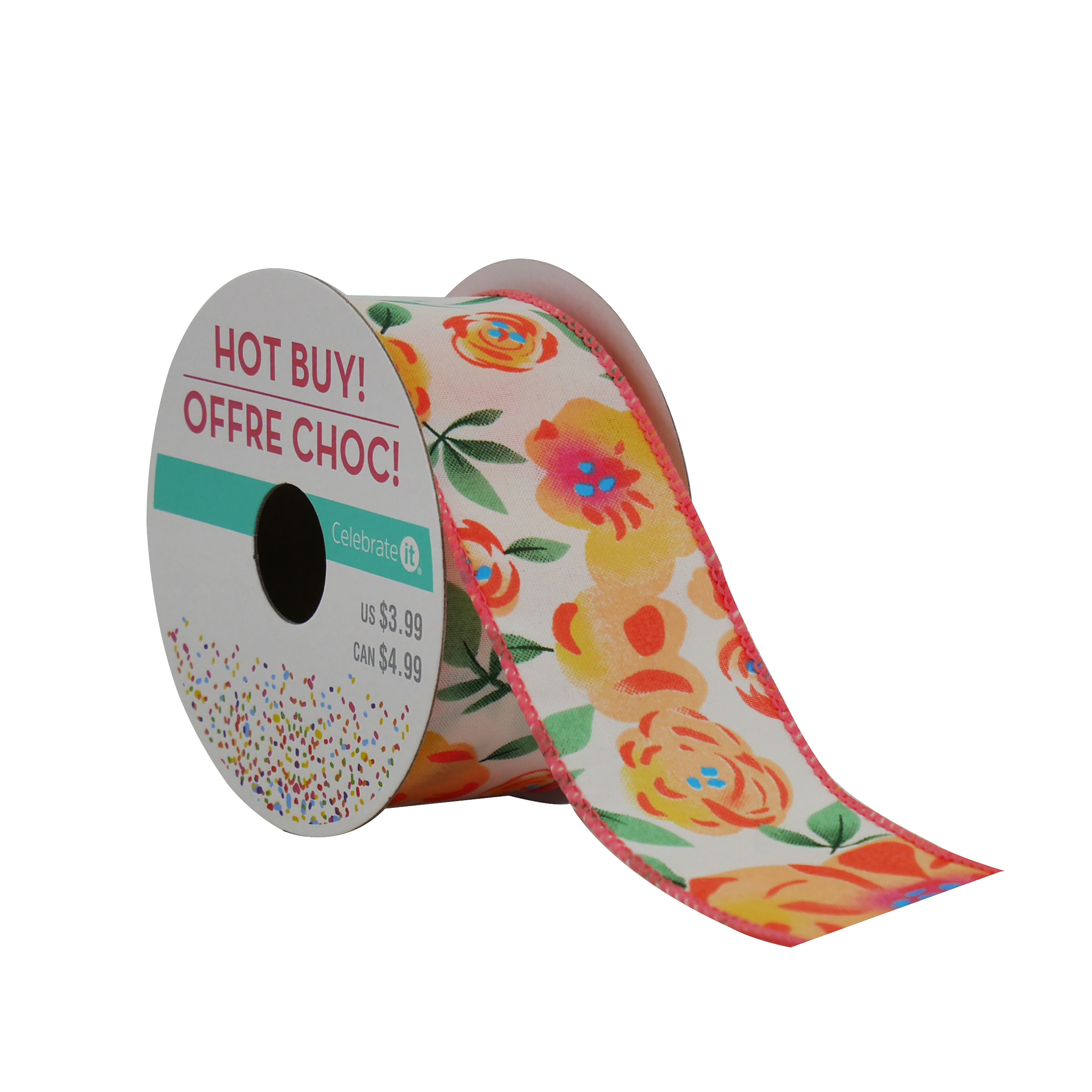 1.5&#x22; x 3yd. Orange Floral Wired Ribbon by Celebrate It&#xAE; Hot Buy!