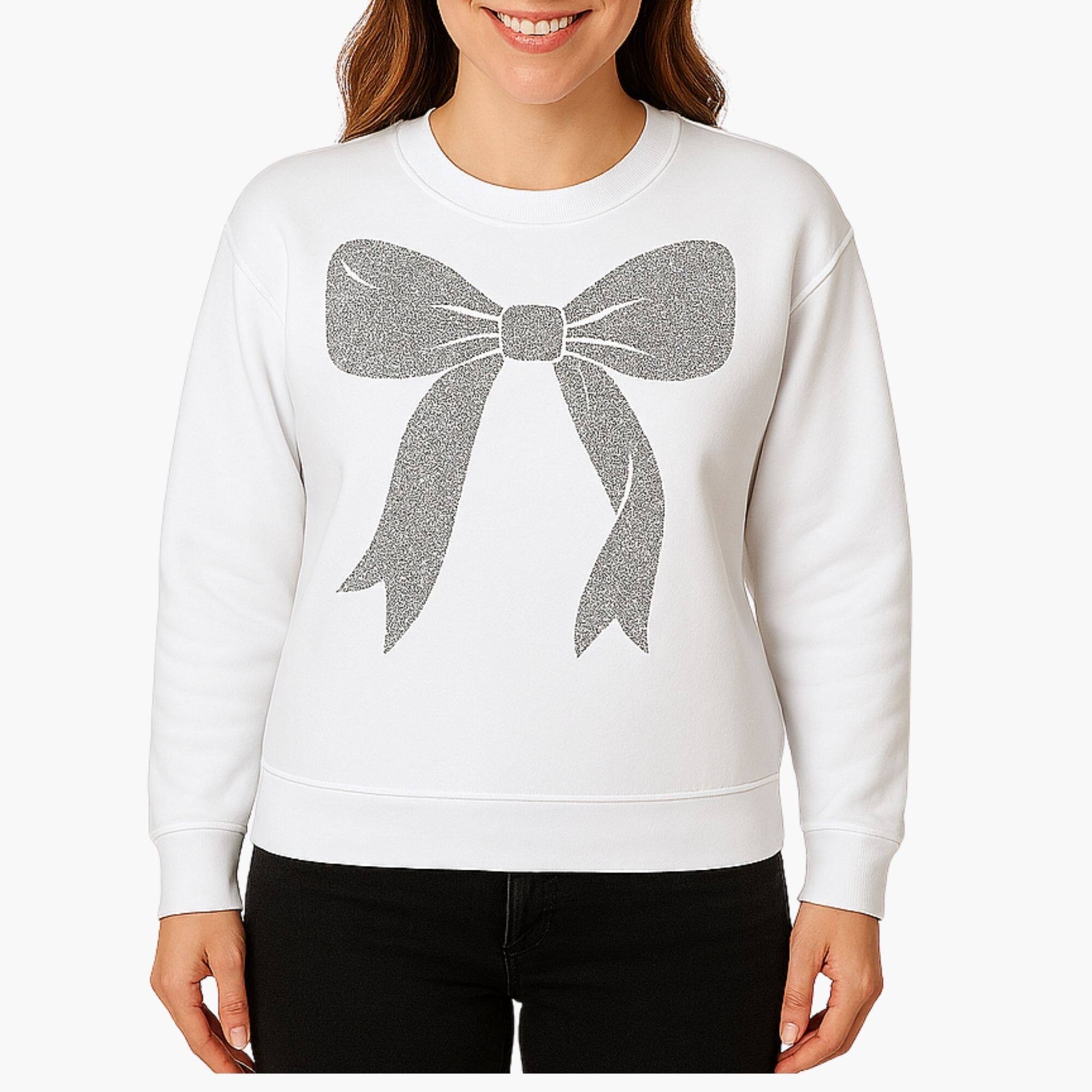 Holiday White Sweatshirt &#x26; Silver Iron-On Glitter Vinyl Craft Bundle