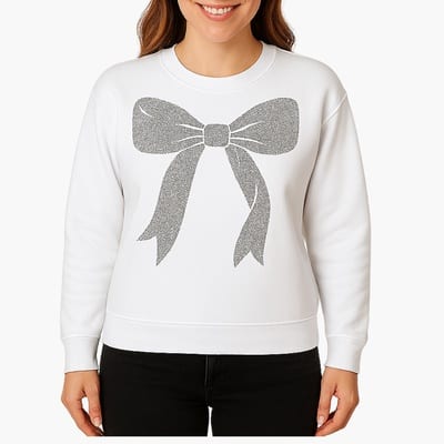 Holiday White Sweatshirt & Silver Iron-On Glitter Vinyl Craft Bundle