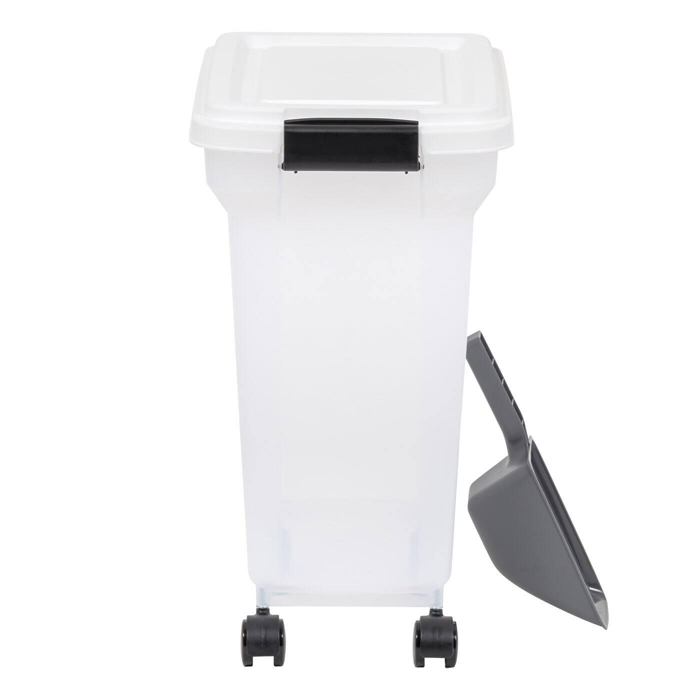 IRIS Clear, White, Black & Dark Gray 28qt. Food Container With Sealed Top & Scoop
