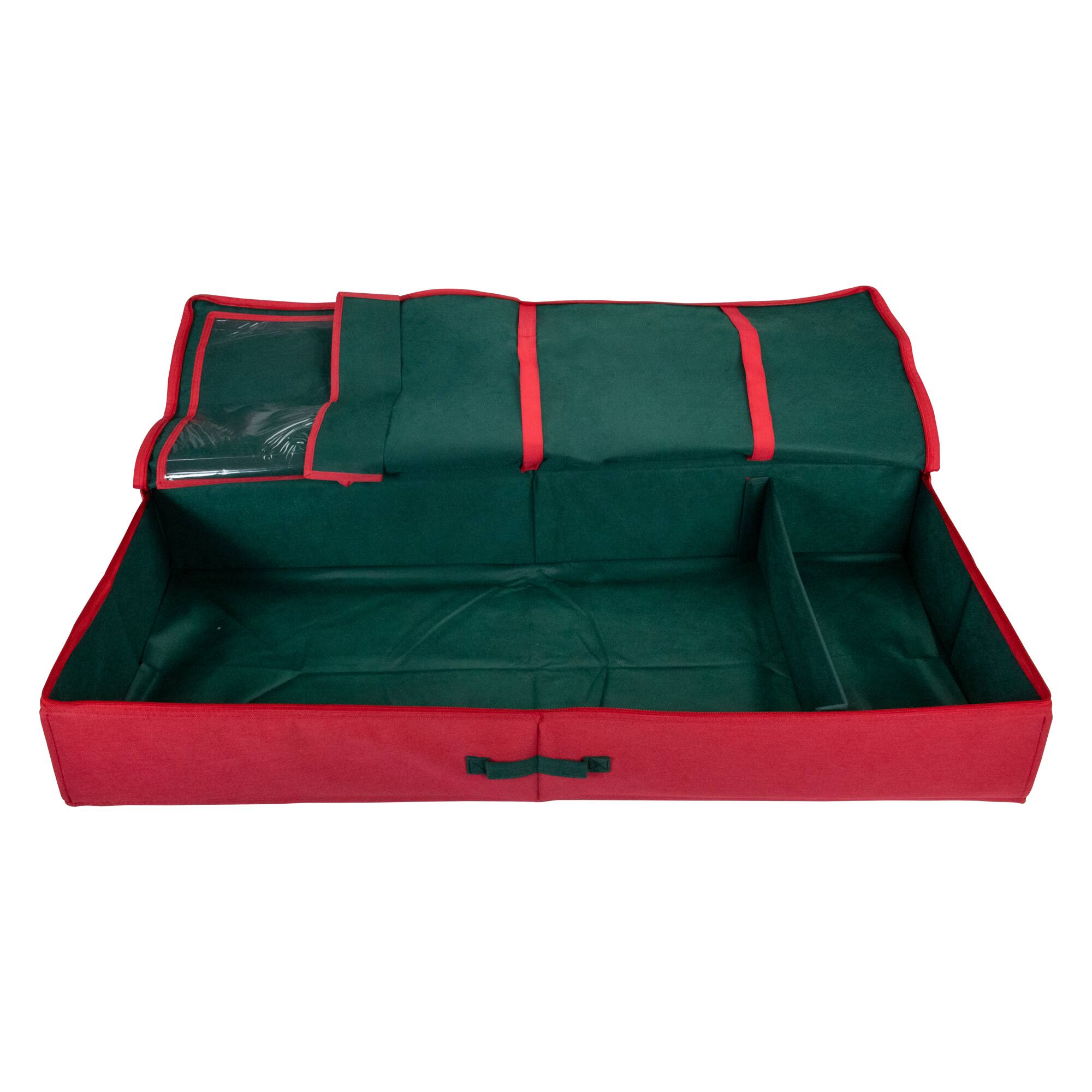 24&#x22; Red And Green Christmas Decoration Storage Bag With Clear Lid