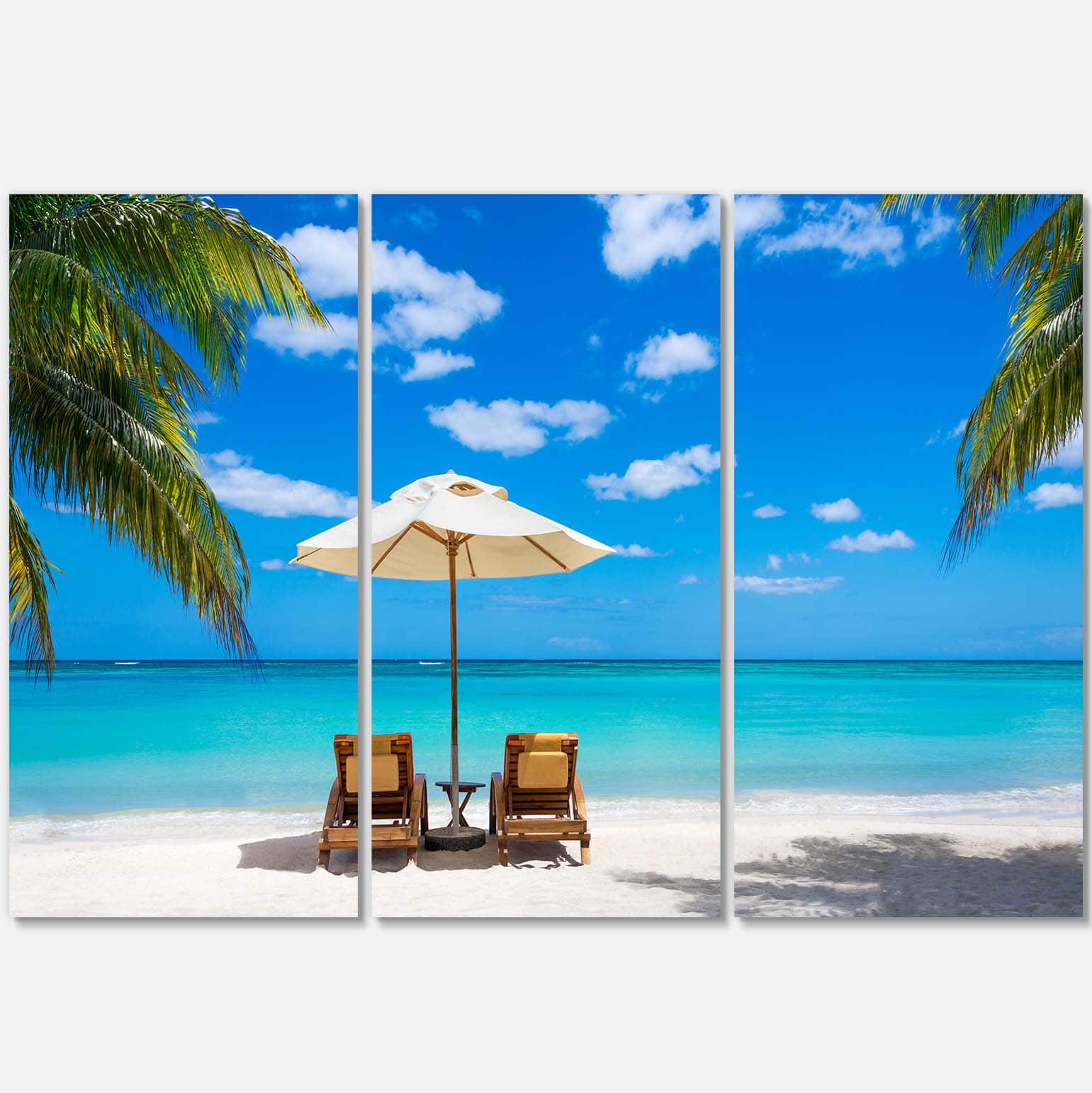 Designart - Turquoise Beach with Chairs - Seashore Photo Canvas Print