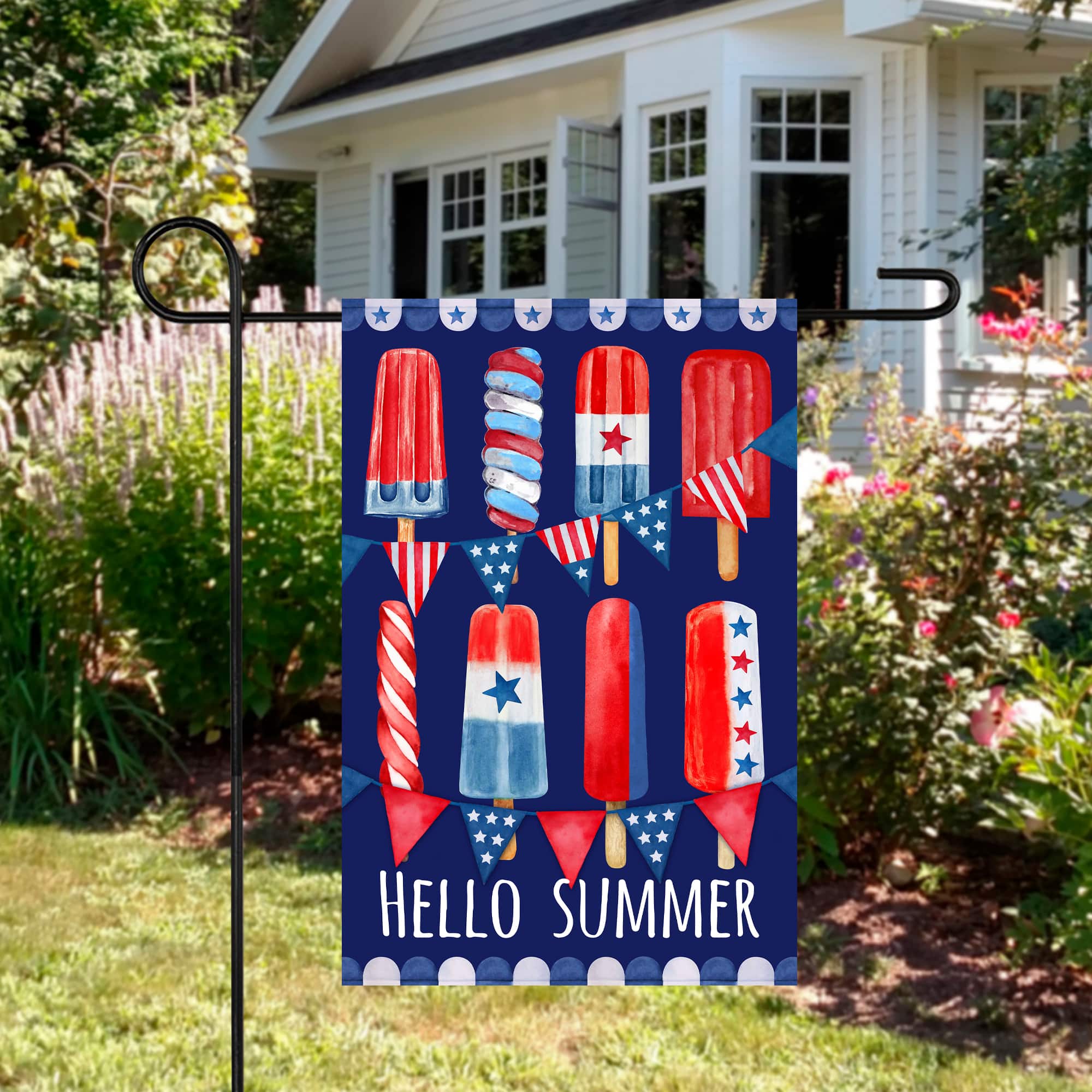 Hello Summer Patriotic Americana Popsicle Garden Flag, 12.5&#x22; x 18&#x22;