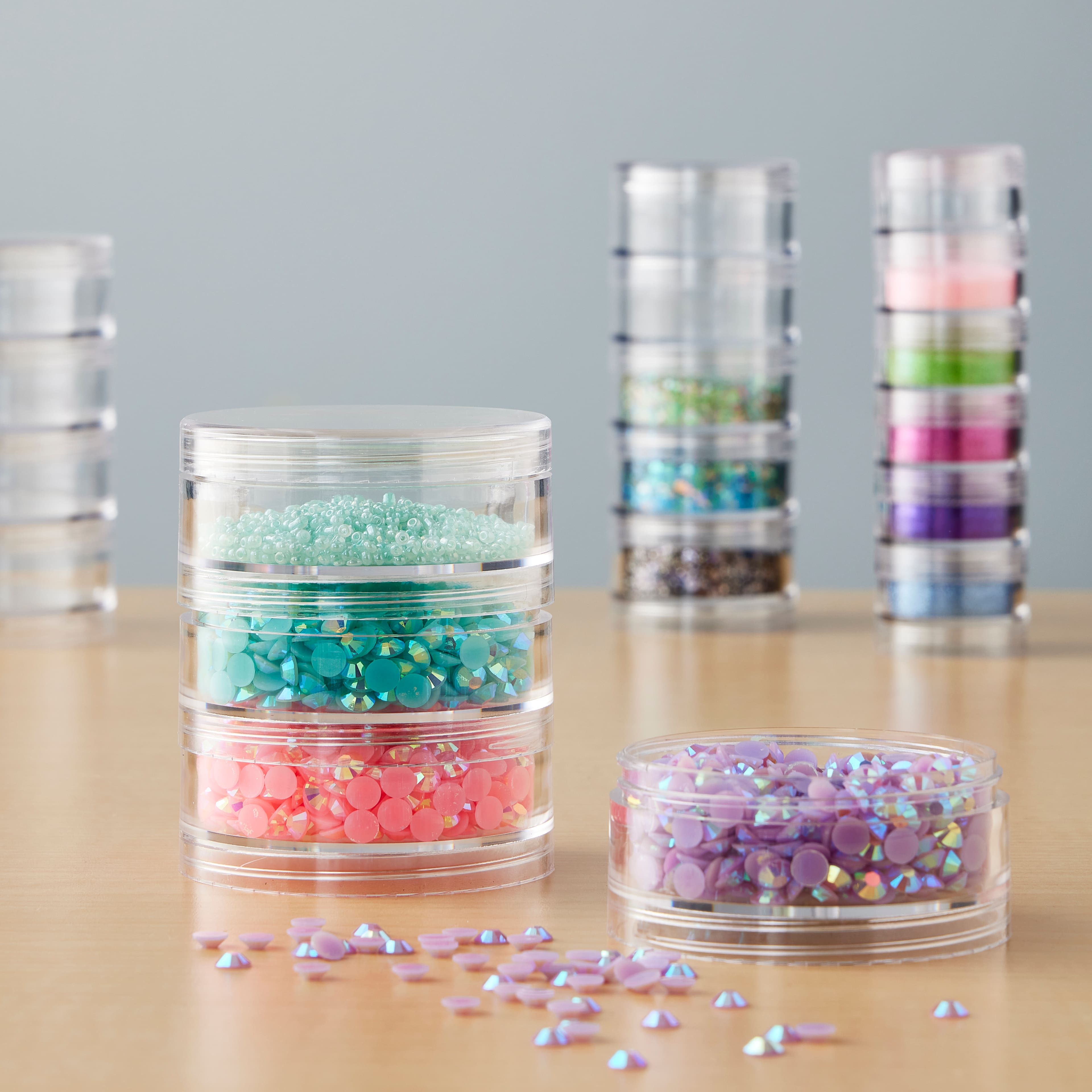 12 Pack: 3&#x22; Clear 4-Container Round Bead Storage Stack by Bead Landing&#x2122;