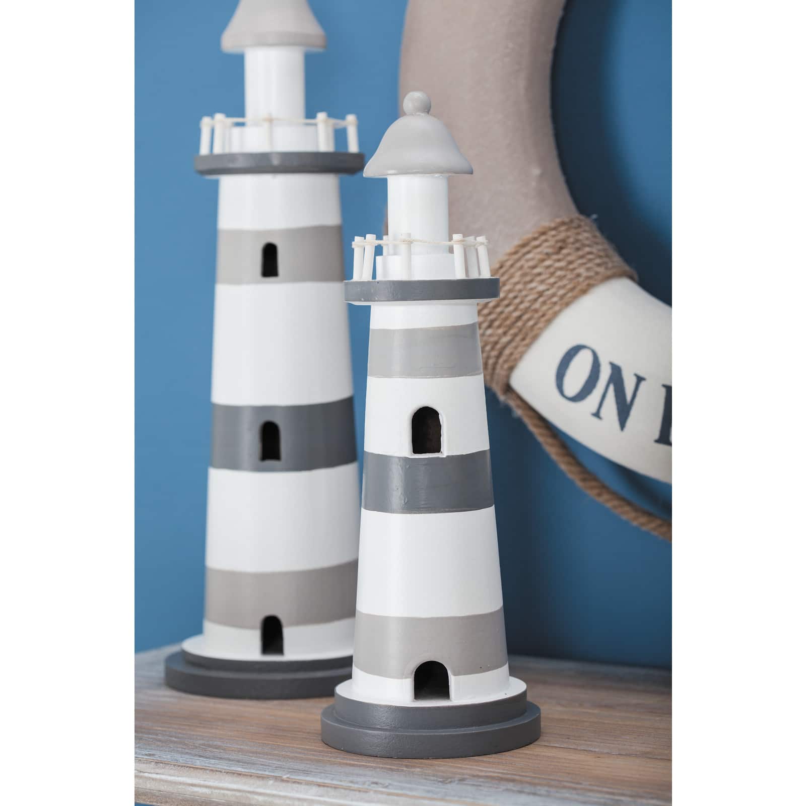 Grey wood Coastal Sculpture, Lighthouse 13" x 4" x 4"