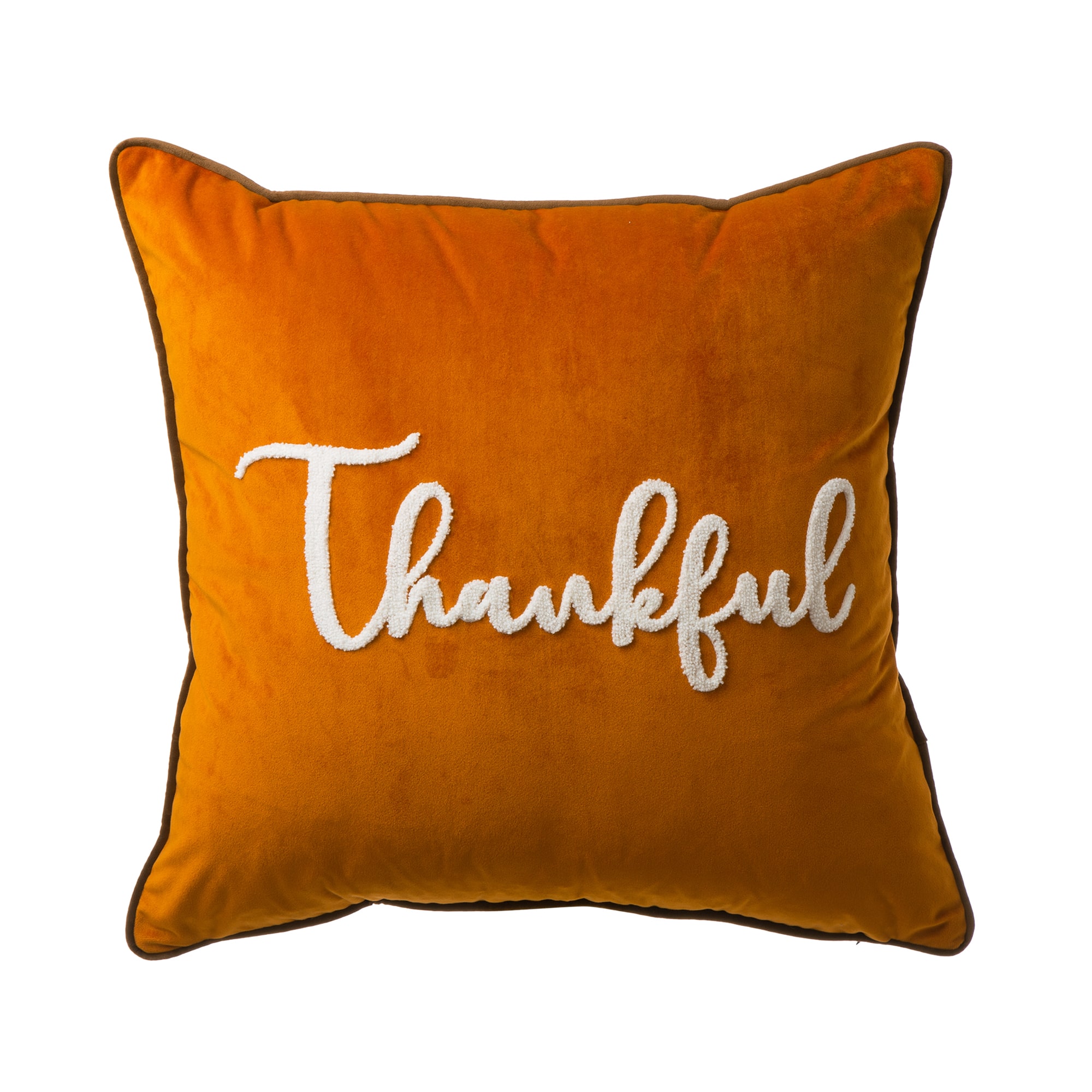 Glitzhome&#xAE; Orange Velvet Thankful Pillow Cover