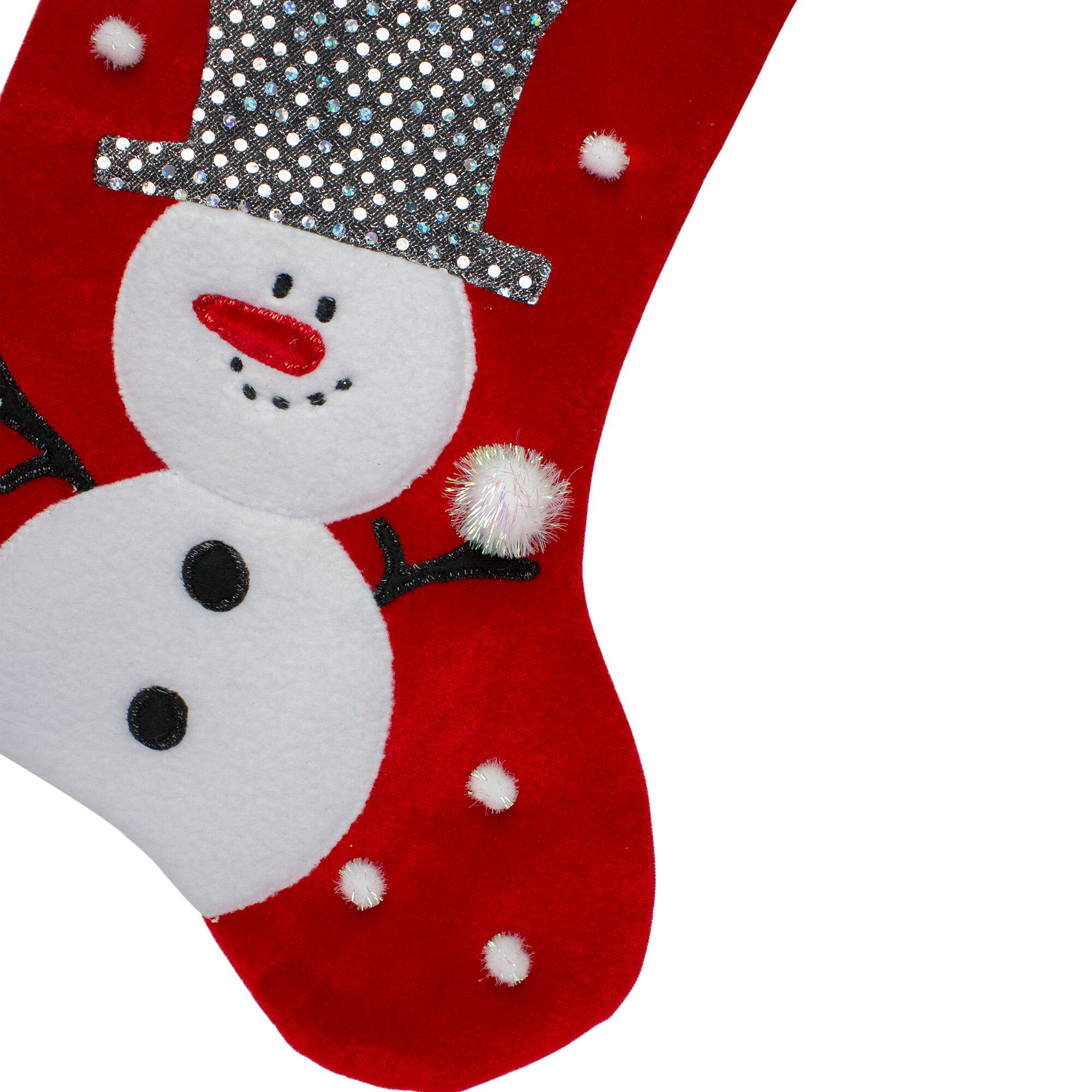 20.5" Red Snowman Christmas Stocking with Sequined Cuff