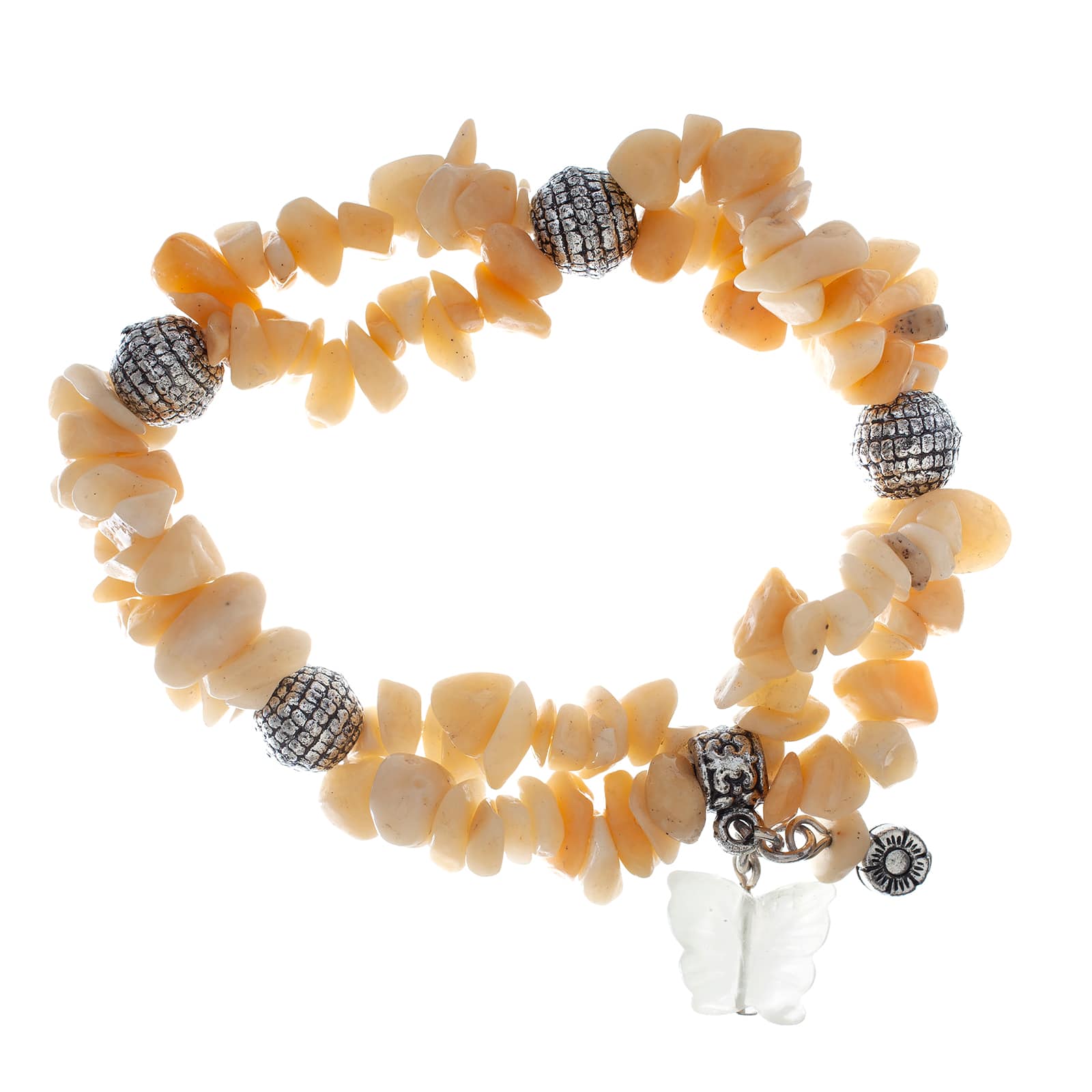 John Bead Honey Jade Happiness Yellow Natural Stone 2-Strand Bracelet with Butterfly Charm