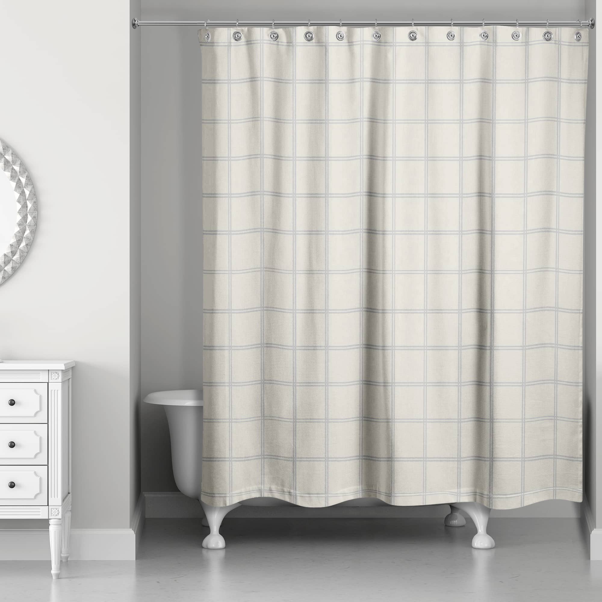 Cream and Gray Check Shower Curtain