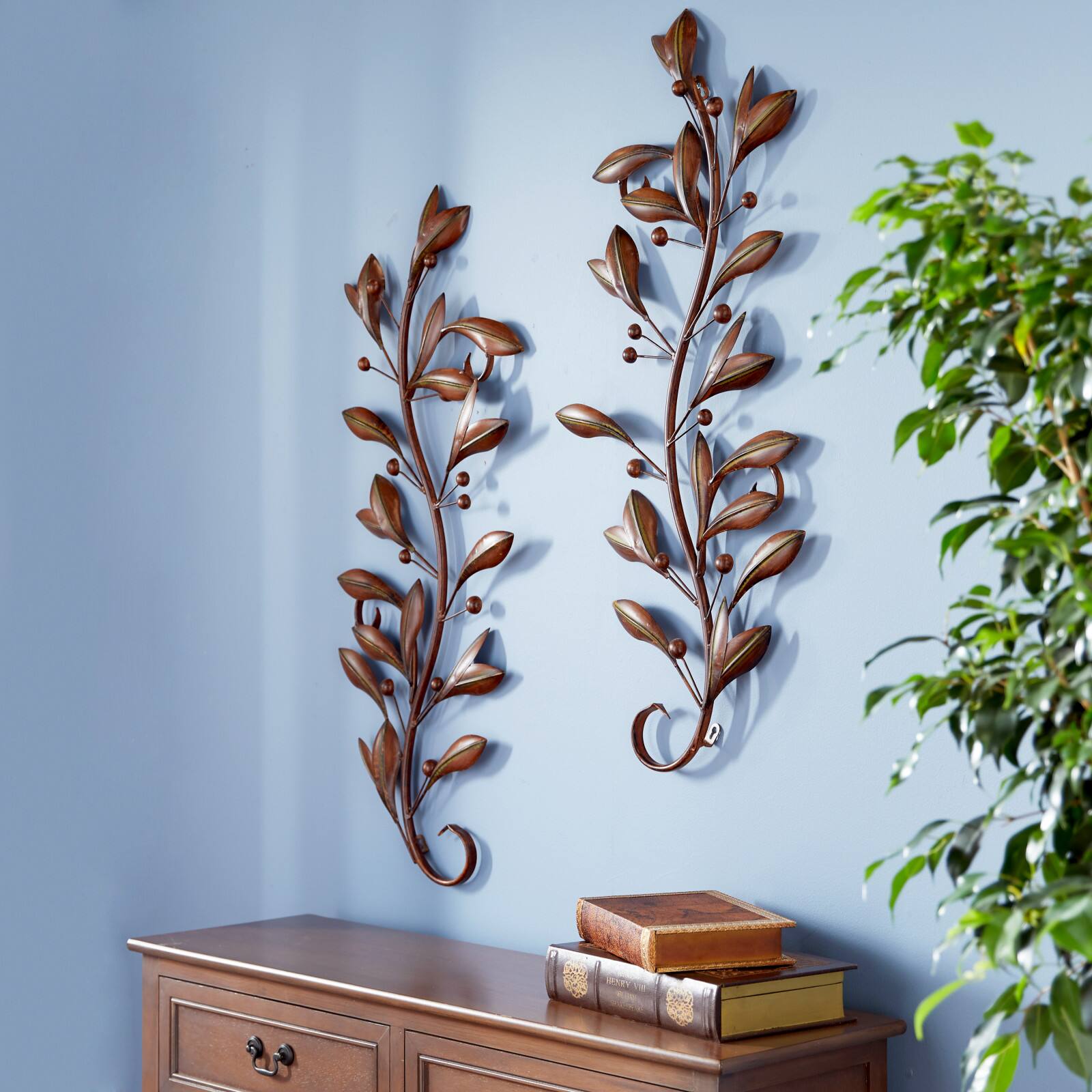 Brown Metal Traditional Floral Wall Accent, 2ct.