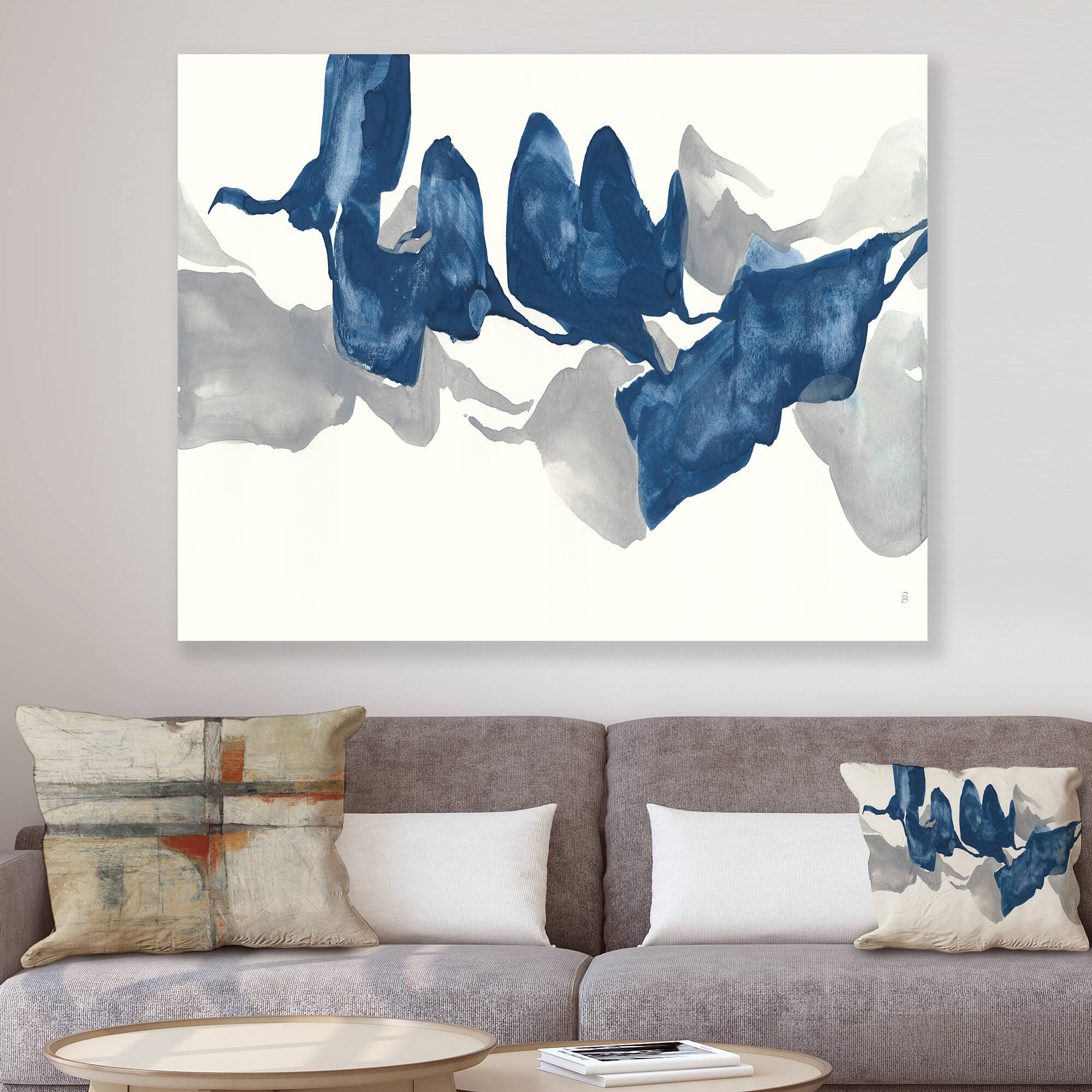 Designart - Gouache Sapphire on Gray - Modern &#x26; Contemporary Canvas Art