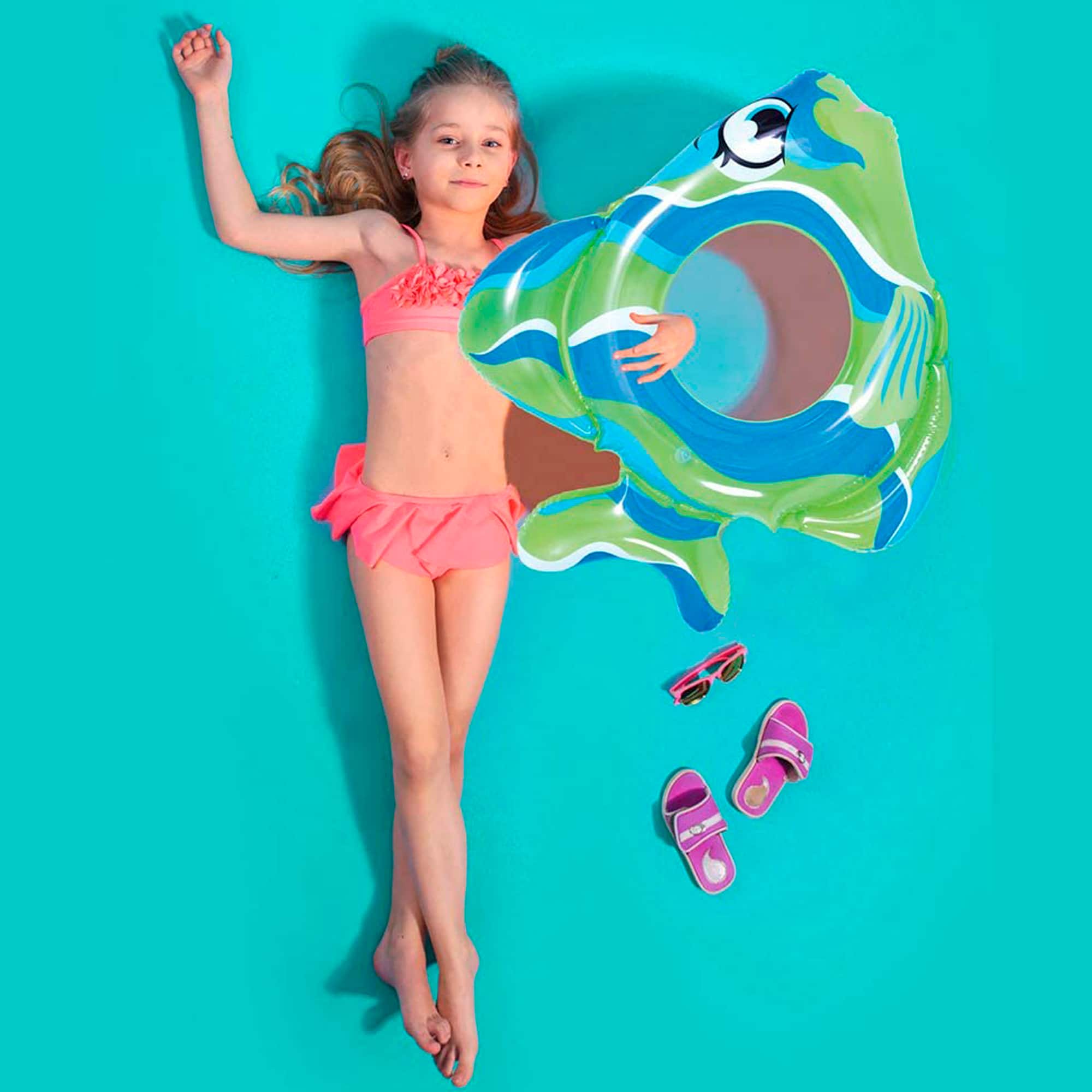 31" Green & Blue Fish Inflatable Pool Ring Tube Float