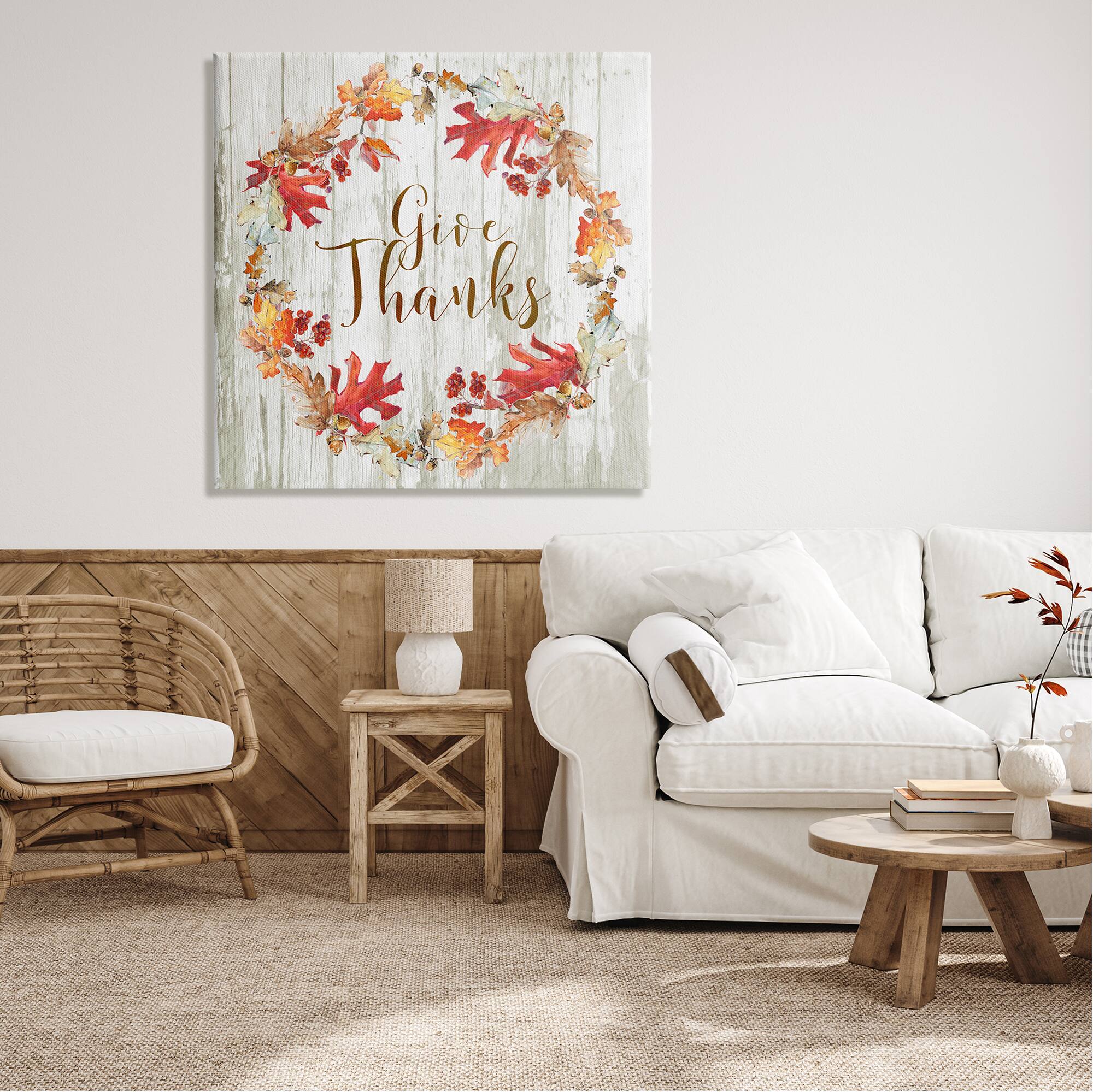 Stupell Industries Give Thanks Autumnal Wreath Canvas Wall Art
