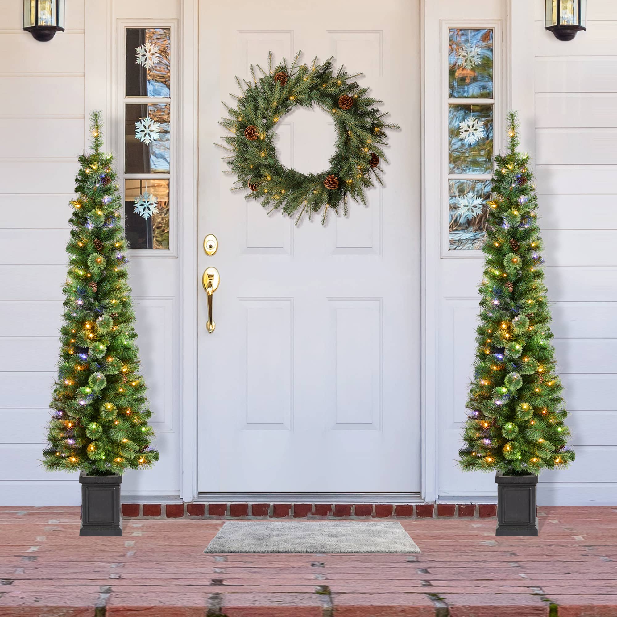 Glitzhome® 6ft Pre-Lit Green Cashmere Pine Christmas Porch Tree, Multi-color LED Lights