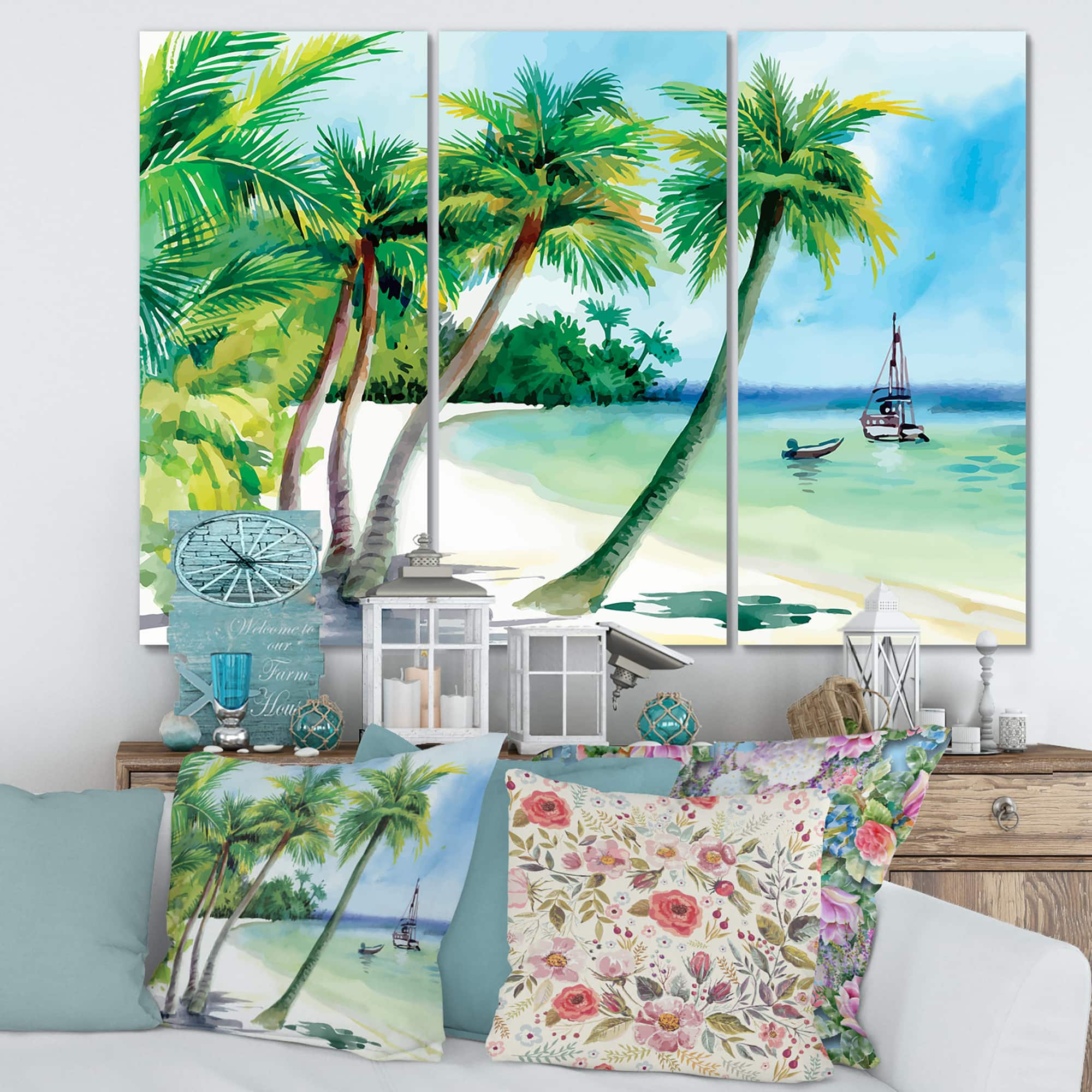 Designart - Summer Beach With Palm Trees