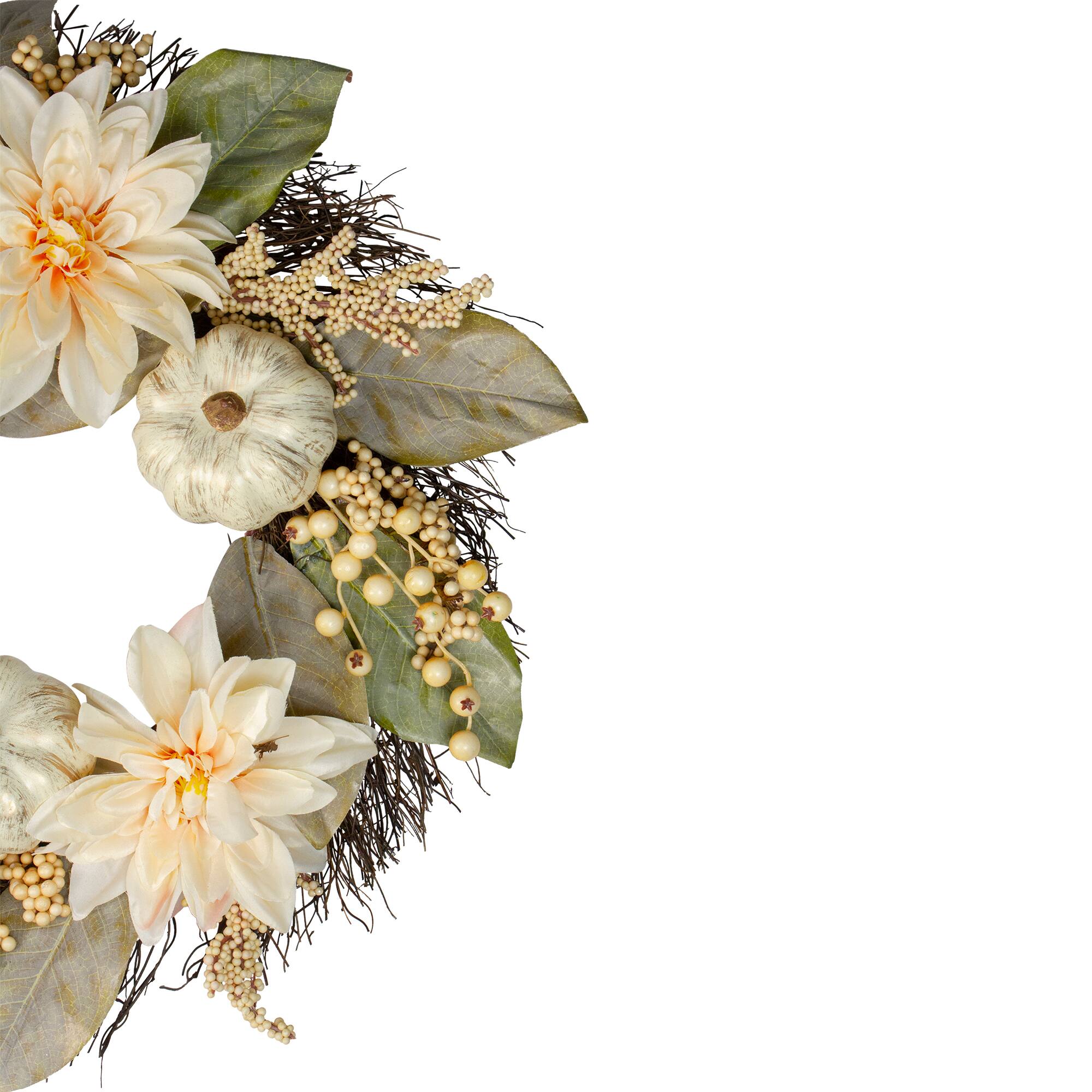 22&#x22; Dahlia &#x26; Pumpkin Fall Floral Wreath