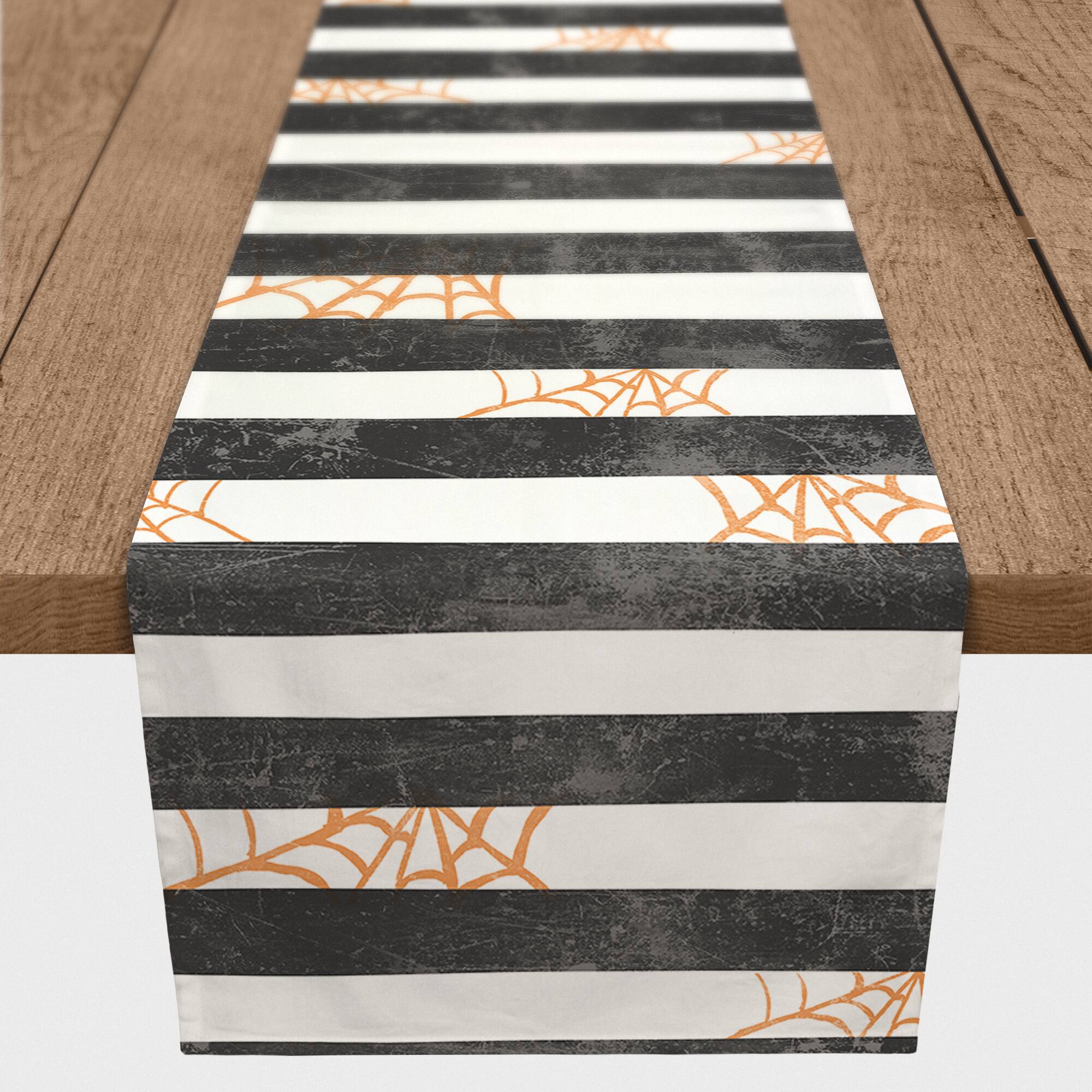 90" Spiderwebs and Stripes Poly Twill Table Runner