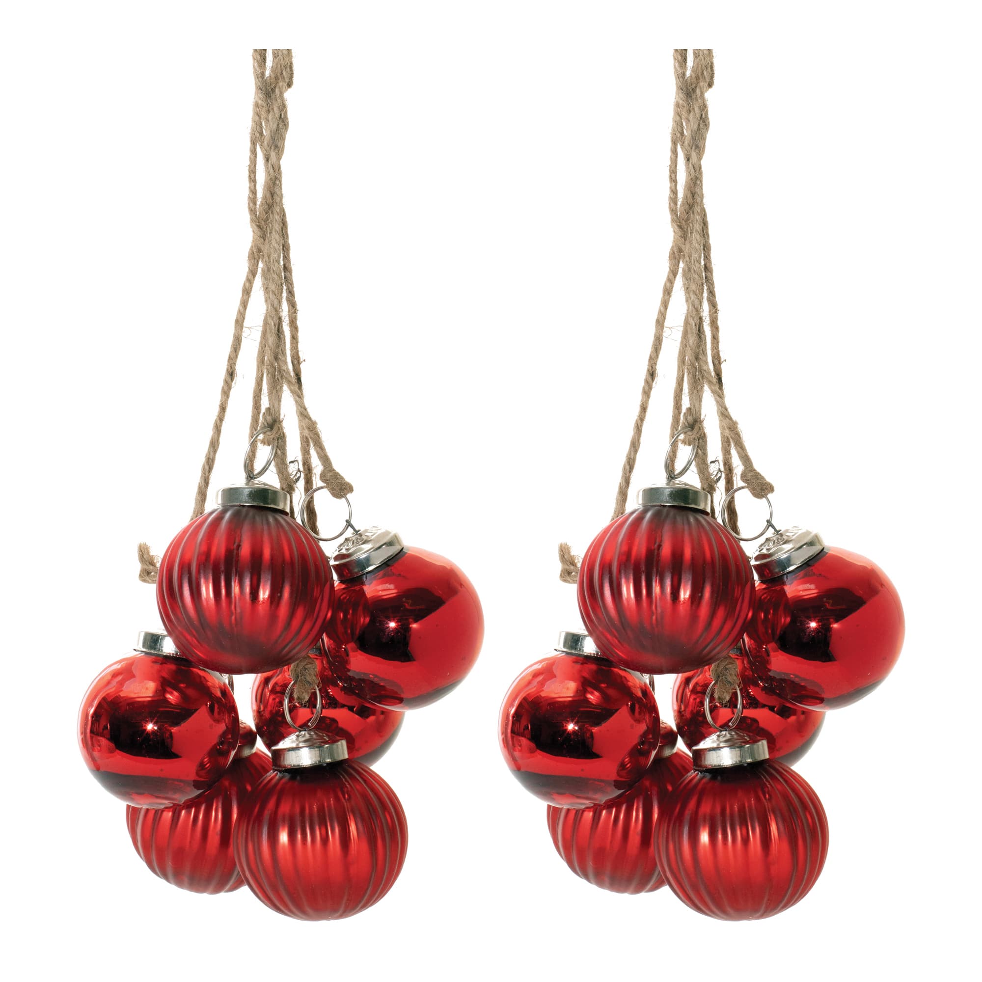 21" Red Glass Ball Cluster Drop Ornaments, 2ct