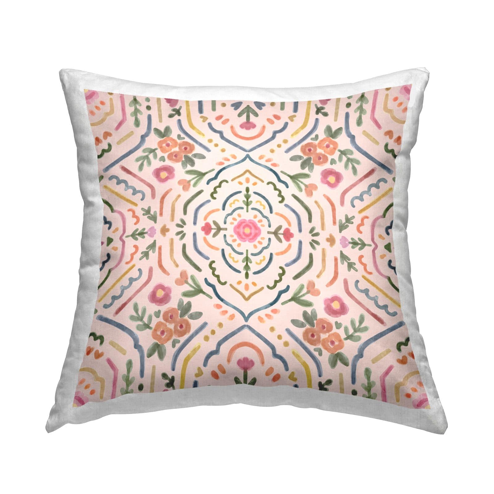Stupell Industries Delicate Pink Floral Line Pattern Shapes Throw Pillow, 18" x 18"