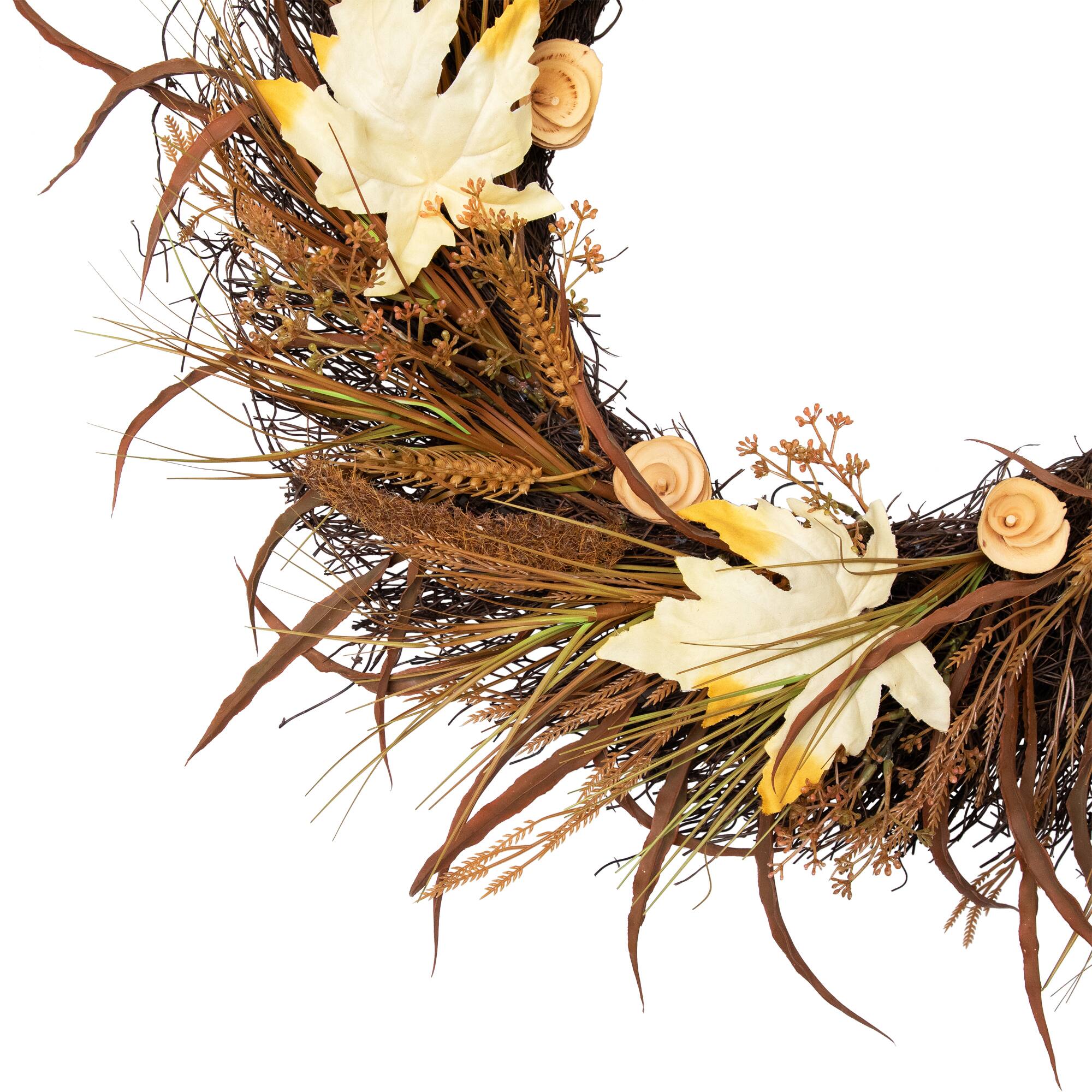 24" Unlit Autumn Harvest Artificial Cattail & Wheat Thanksgiving Wreath