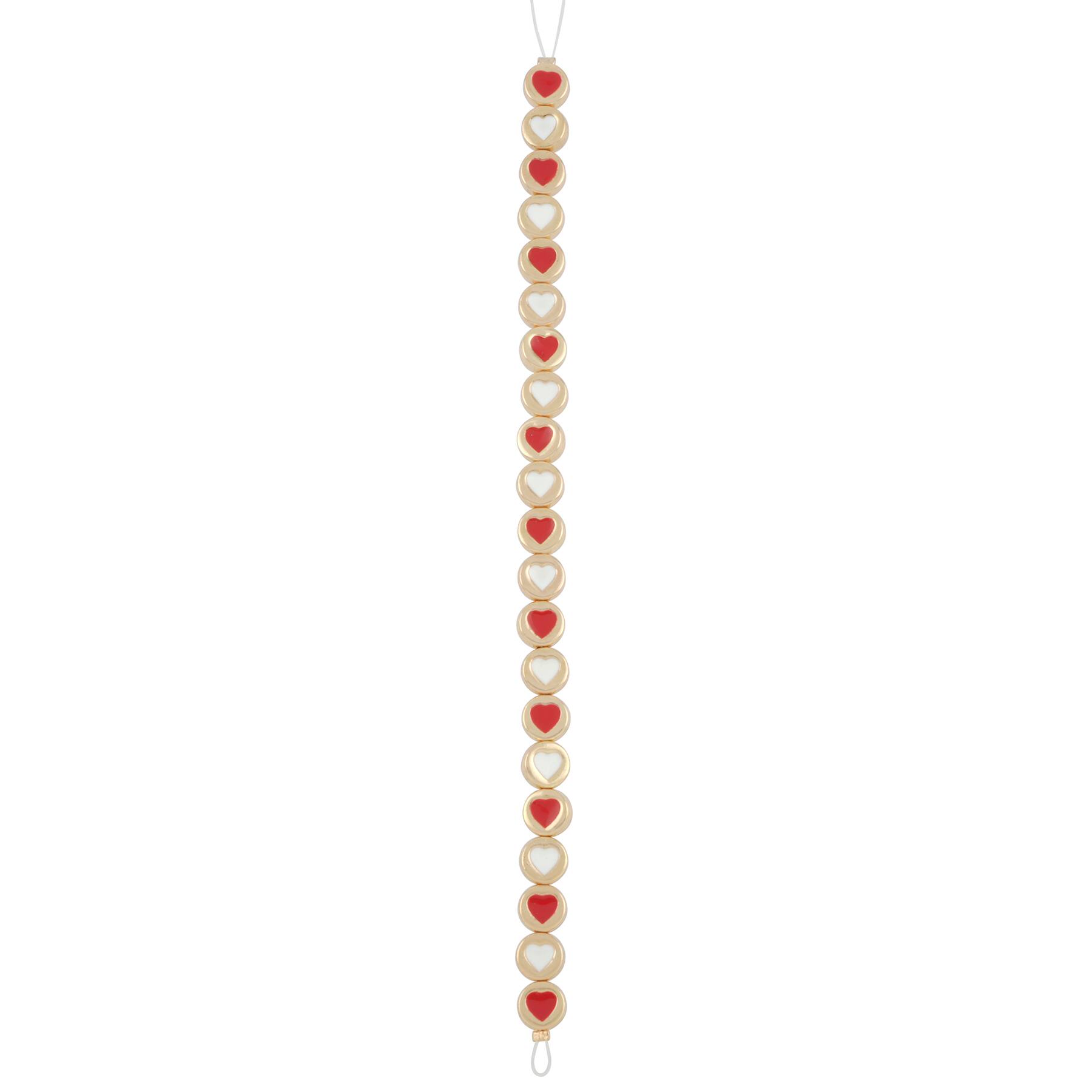 12 Packs: 21 ct. (252 total) Red & White Enamel Metal Round Heart Beads, 8mm by Bead Landing™