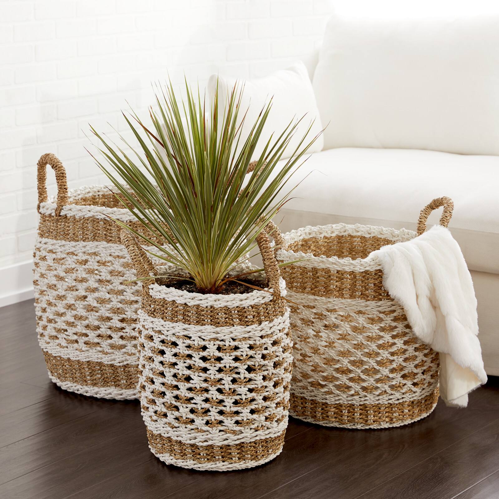 Brown Plastic Vintage Storage Basket Set