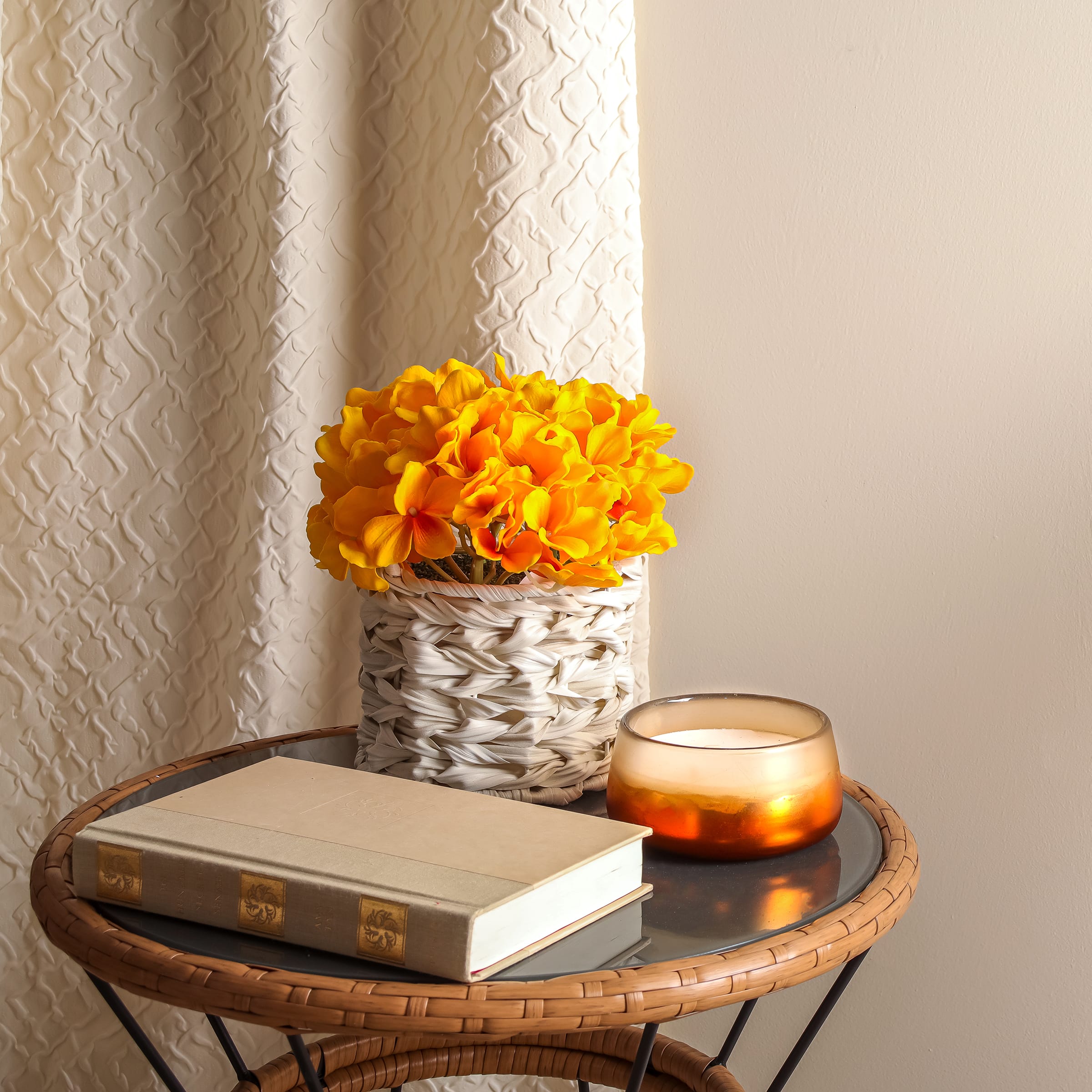 10" Hydrangea Bouquet in Natural Basket