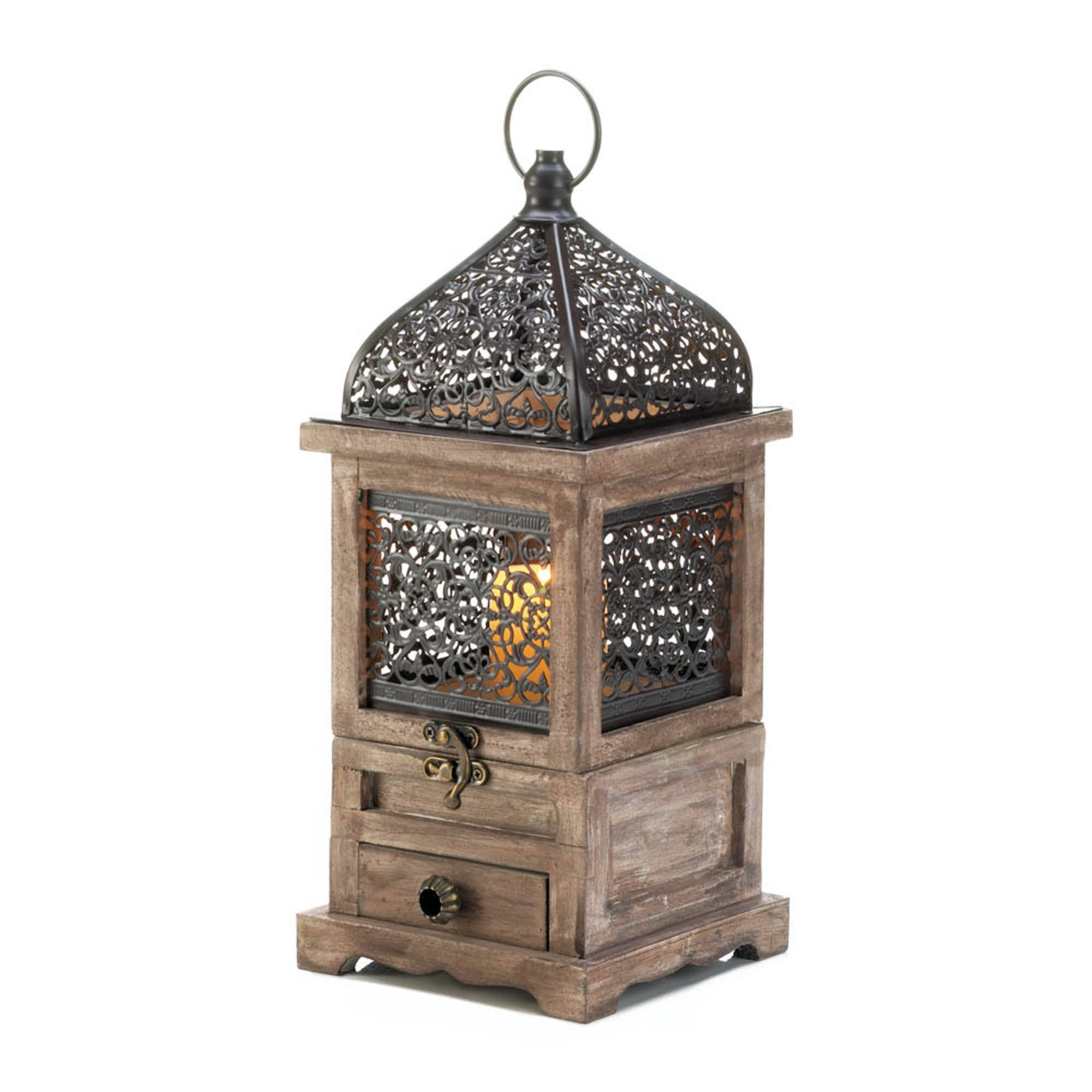 14&#x27;&#x27; Flip-Top Wooden Lantern